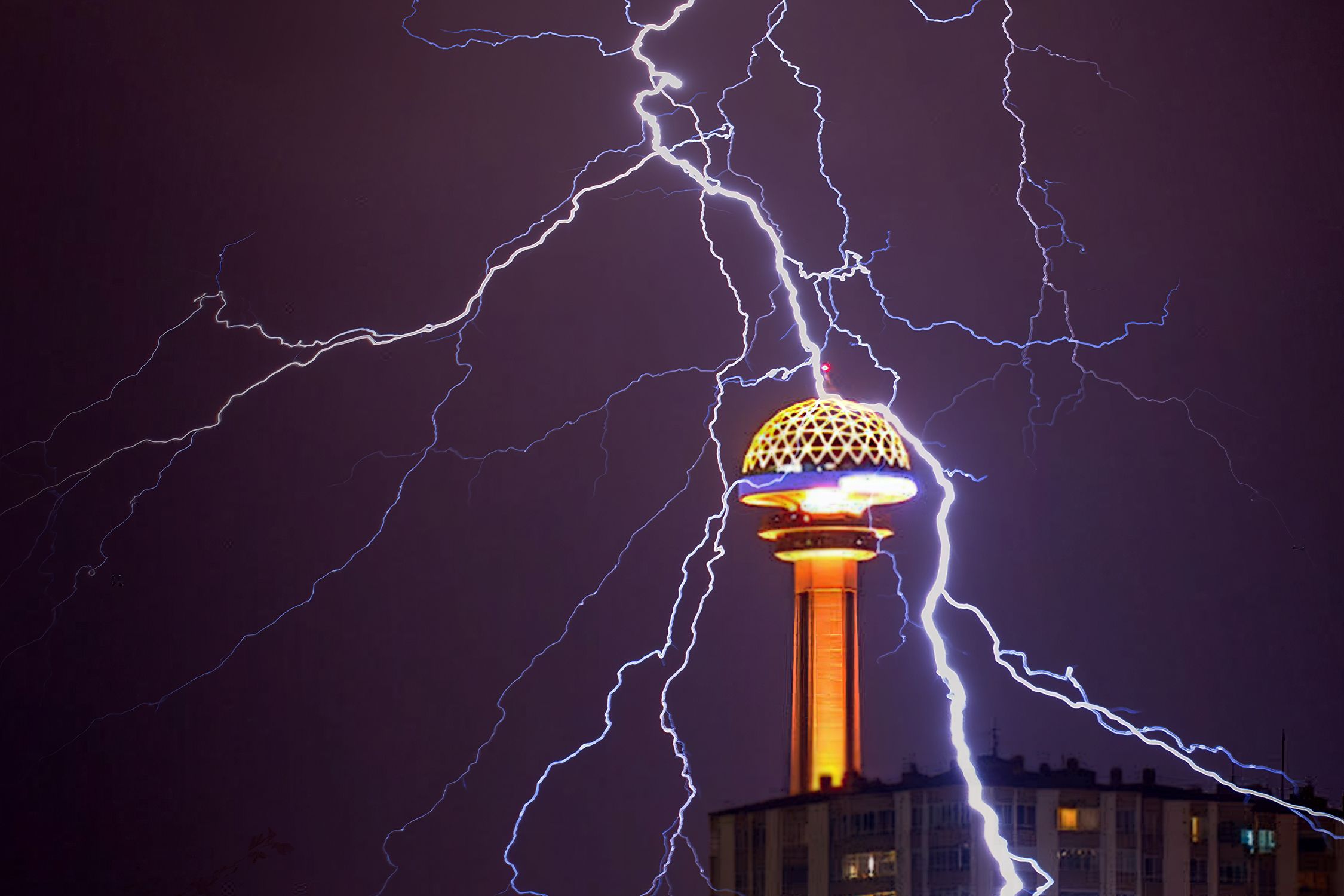 Heavy rain with lightning in Ankara in June. Atakule