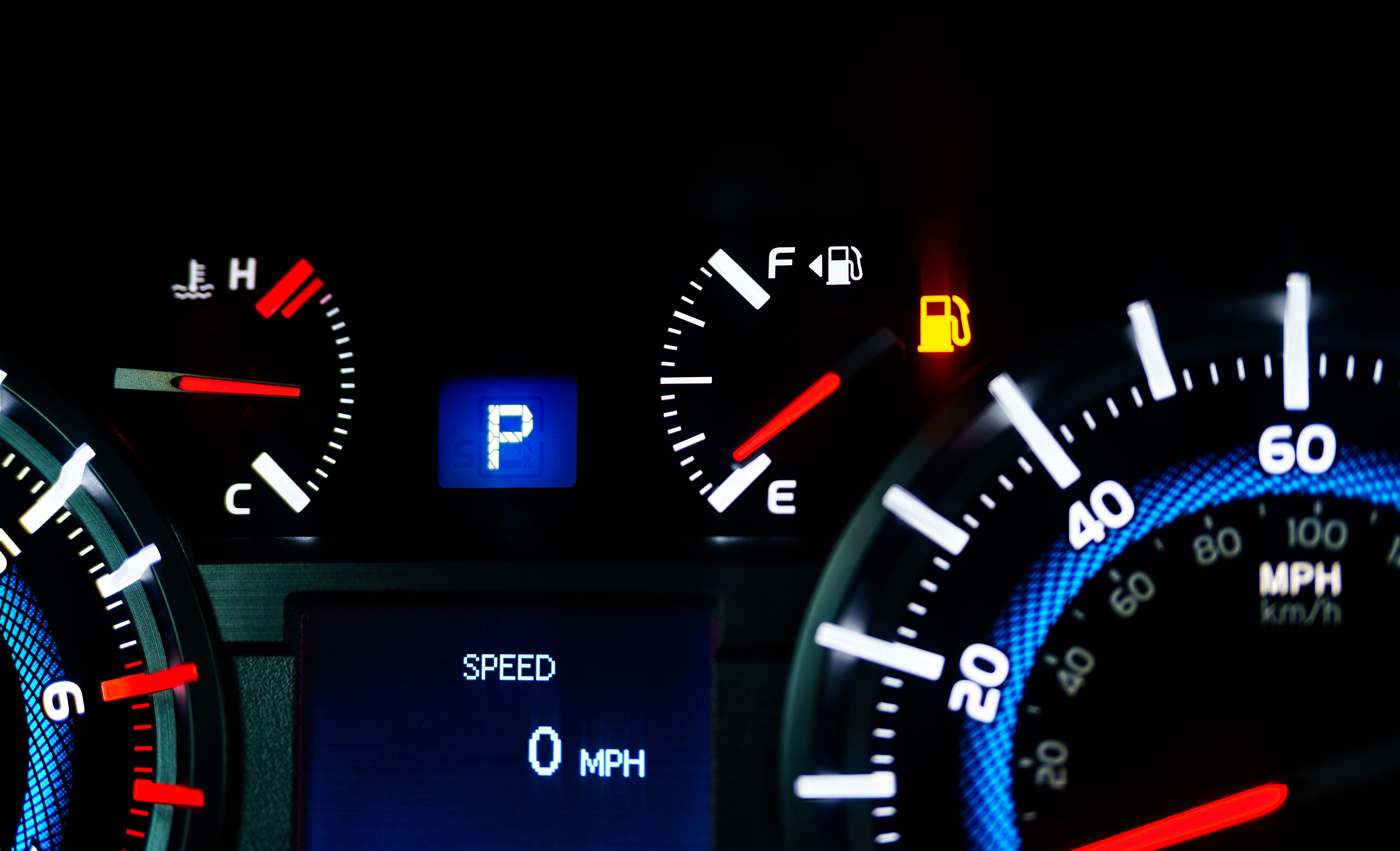 Car Instrument Panel with Gas Empty Gauge