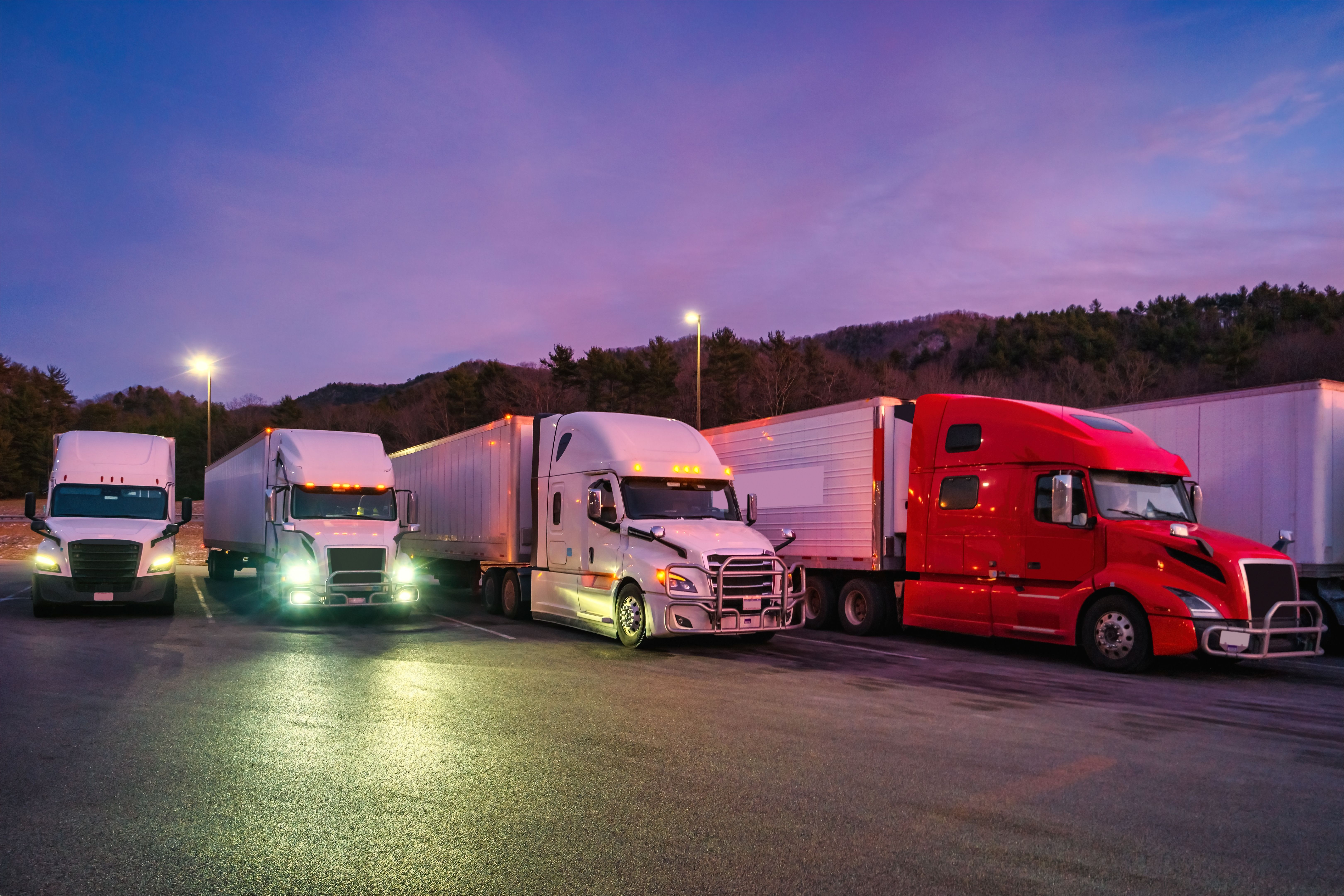 Semi Truck Stop Rest Area Night Transportation USA