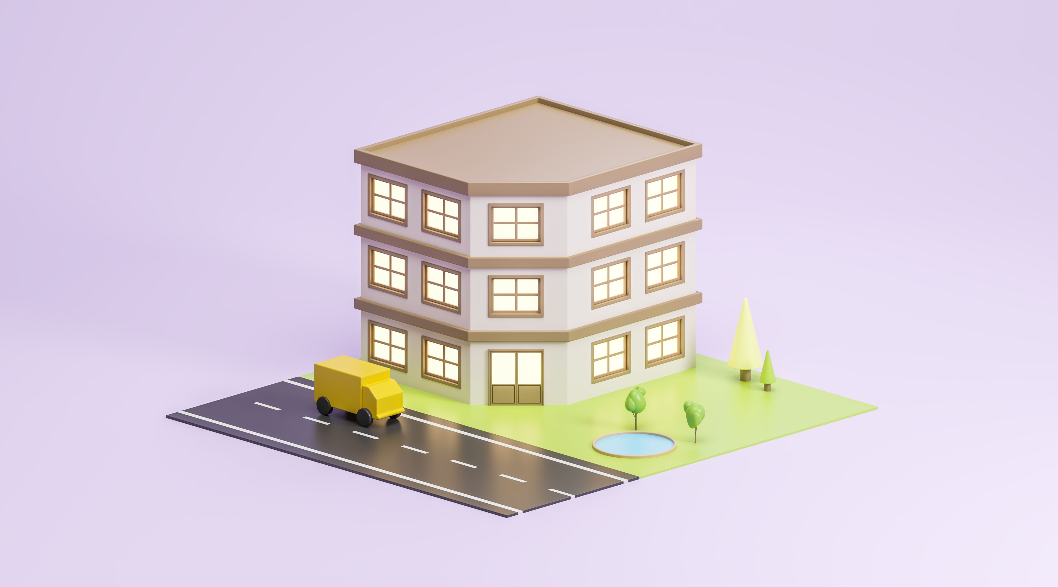 Colorful building model with road and truck Colorful building model with road and truck