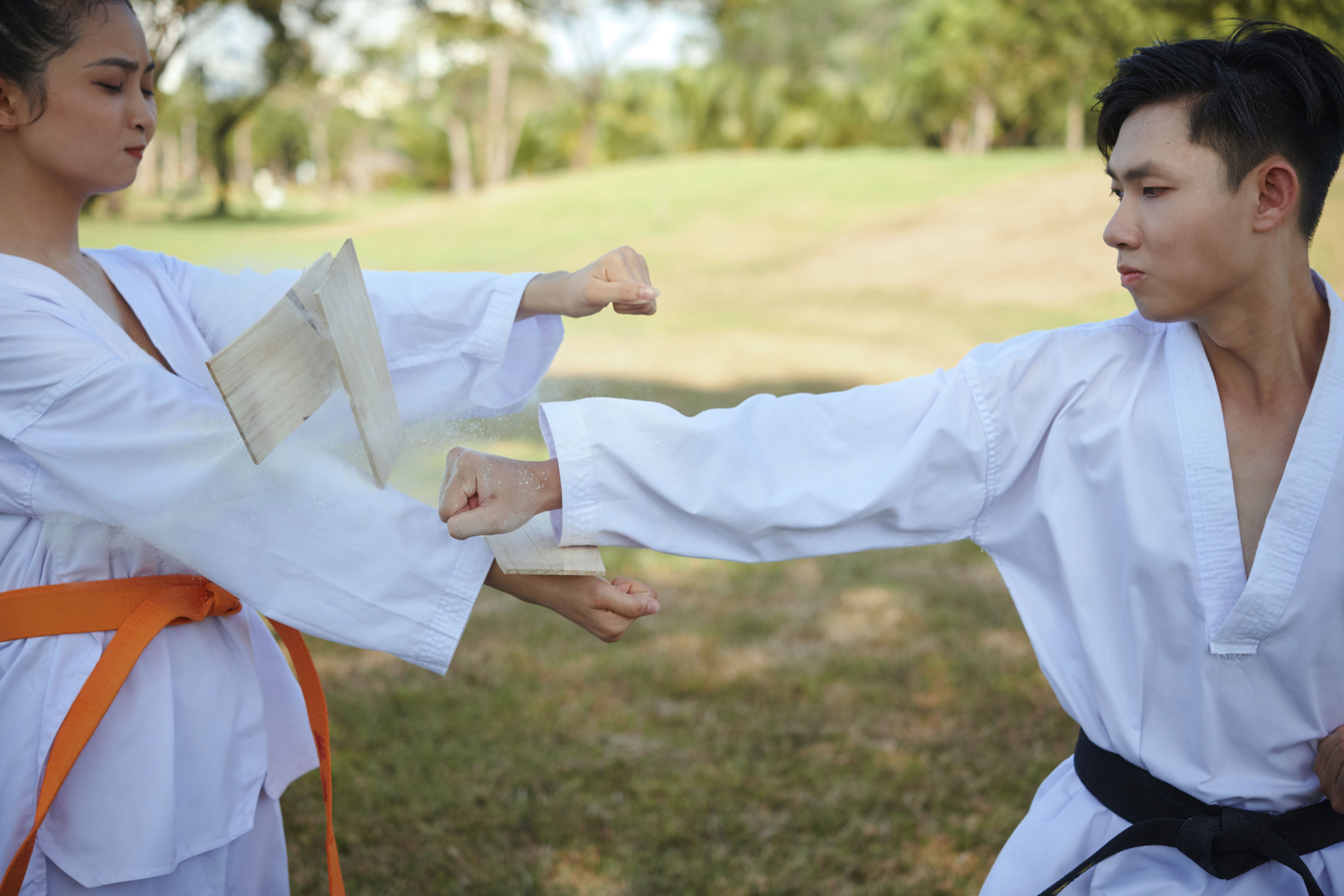 Athlete Breaking Wooden Board