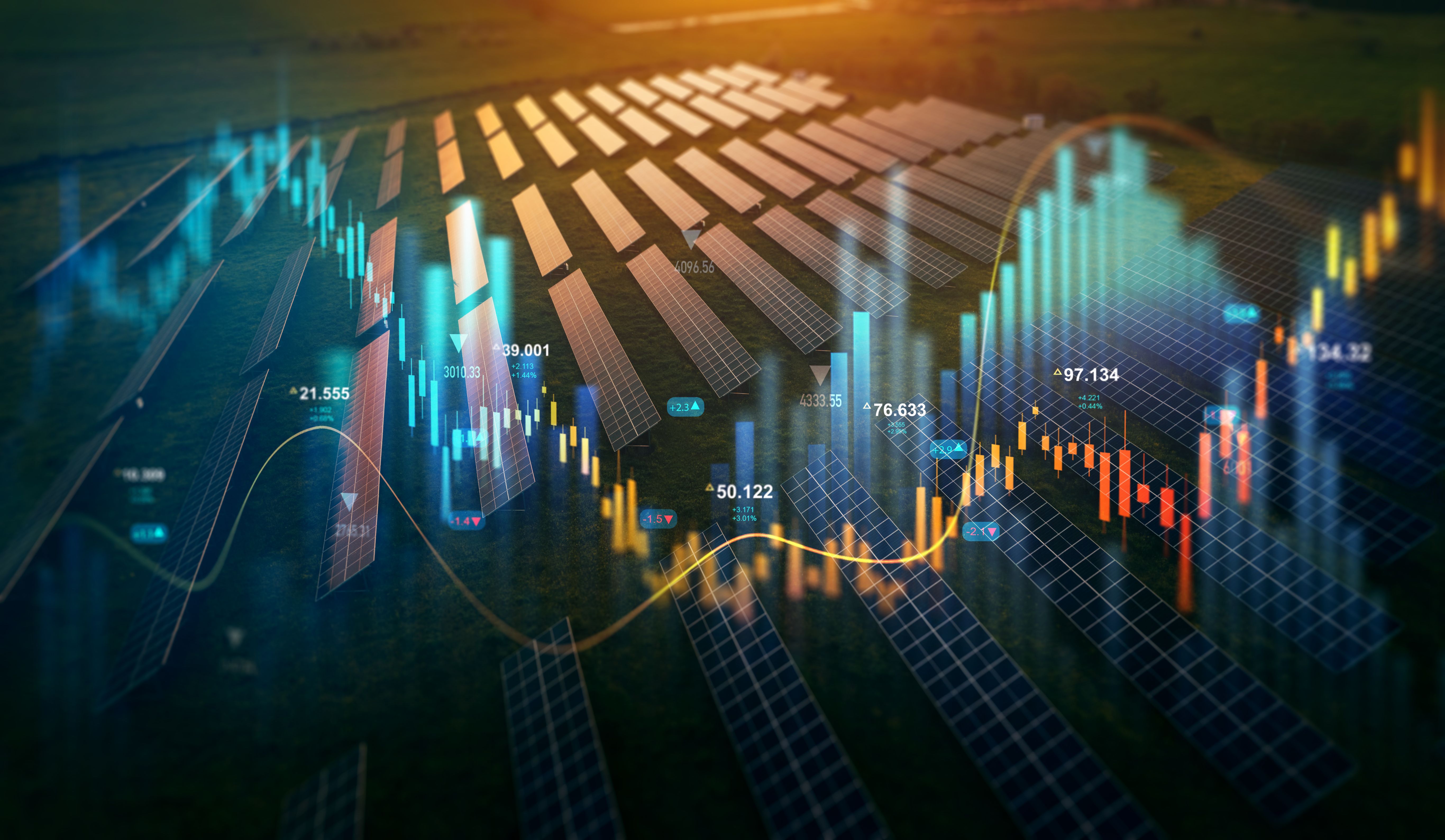 Increase in electricity prices on the world market. Green energy in full development.Investment finance chart,stock market business and exchange financial growth graph