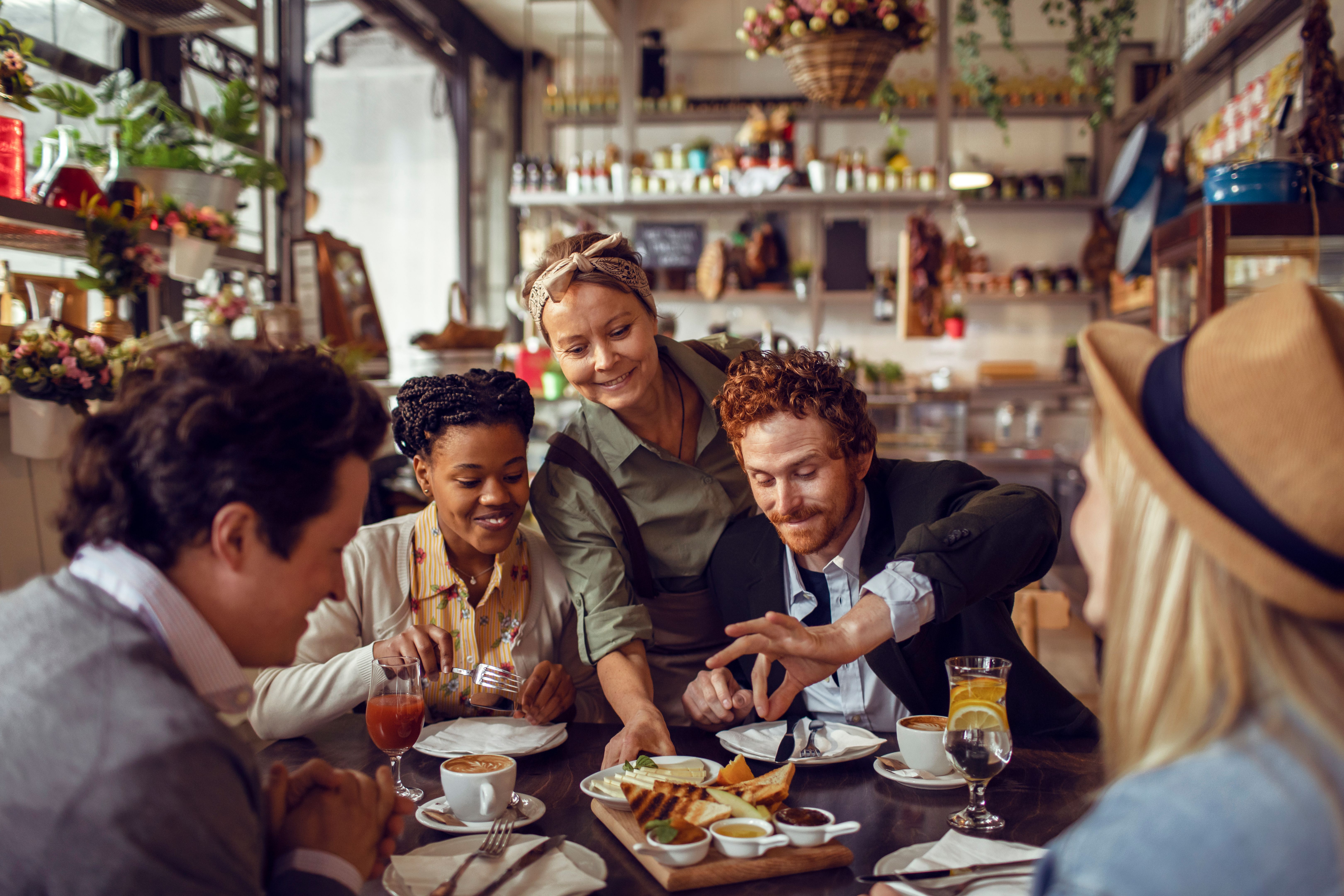 happy customers eating