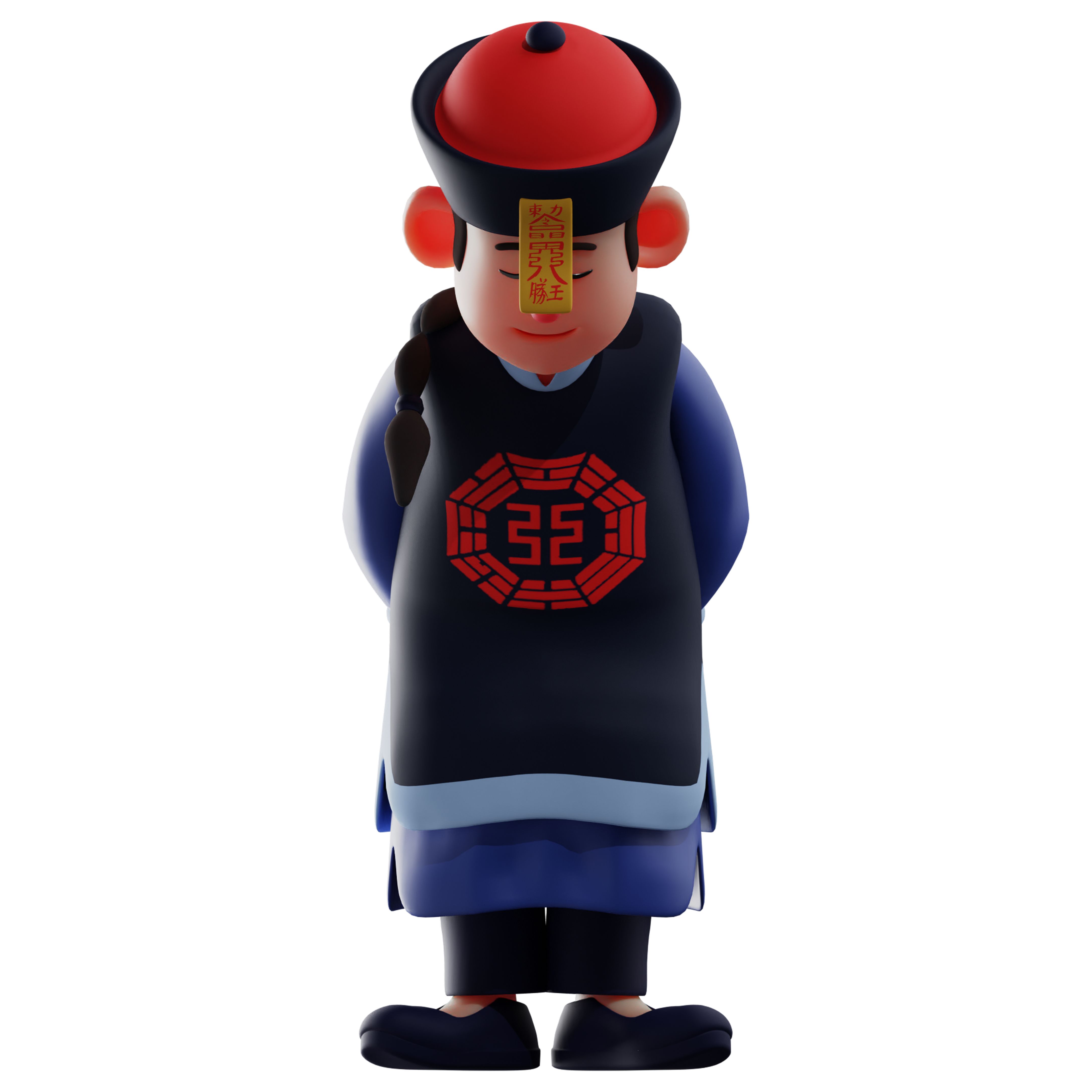 Chinese Vampire 3D Cartoon Illustration with bow down poses