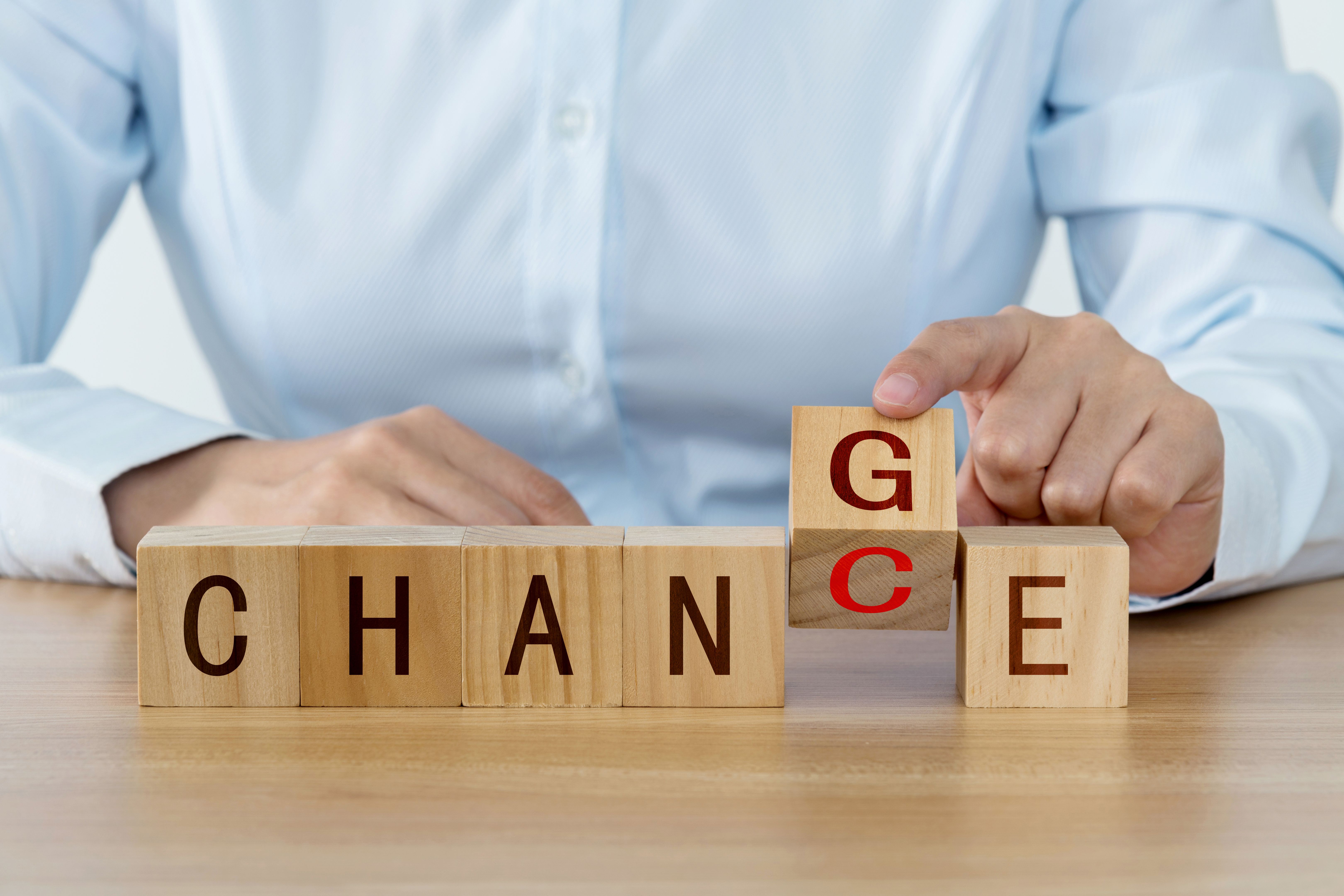 Wooden cubes with word change and chance