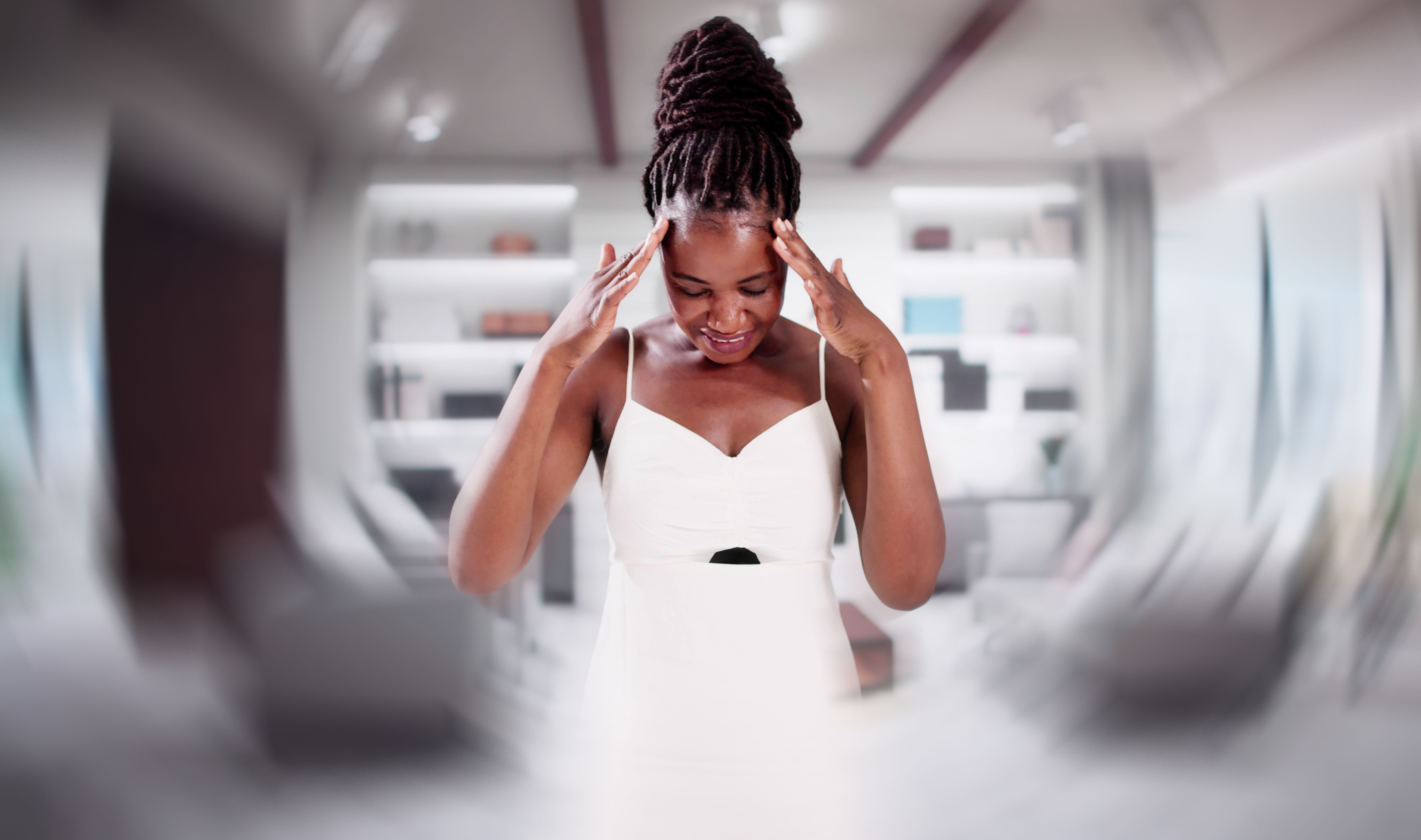 Dizzy Woman With Balance Loss. Vertigo Disorder