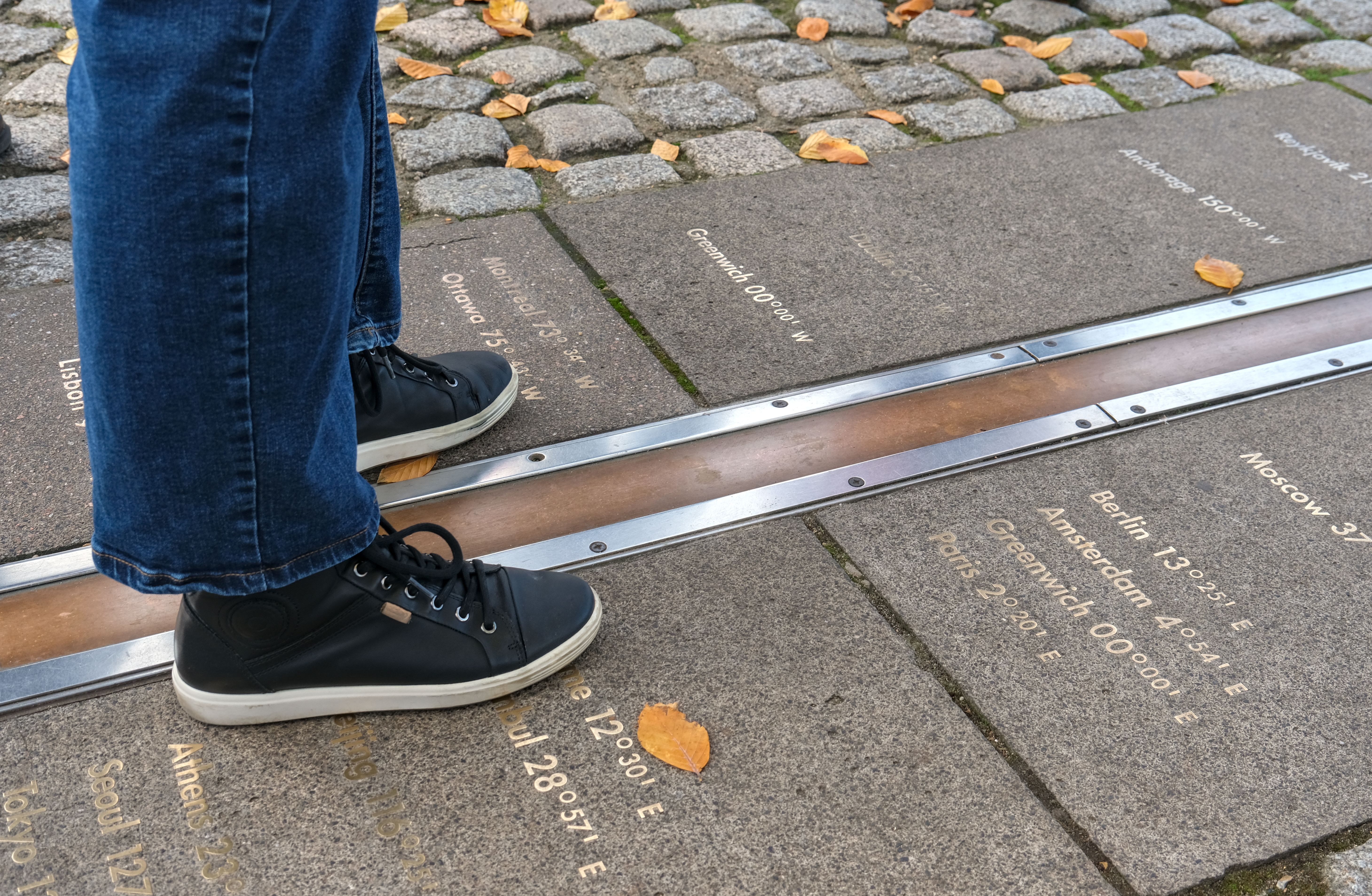 Feet straddling the Prime Meridian at Greenwich, London. Feet straddling the Prime Meridian at Greenwich, London.
