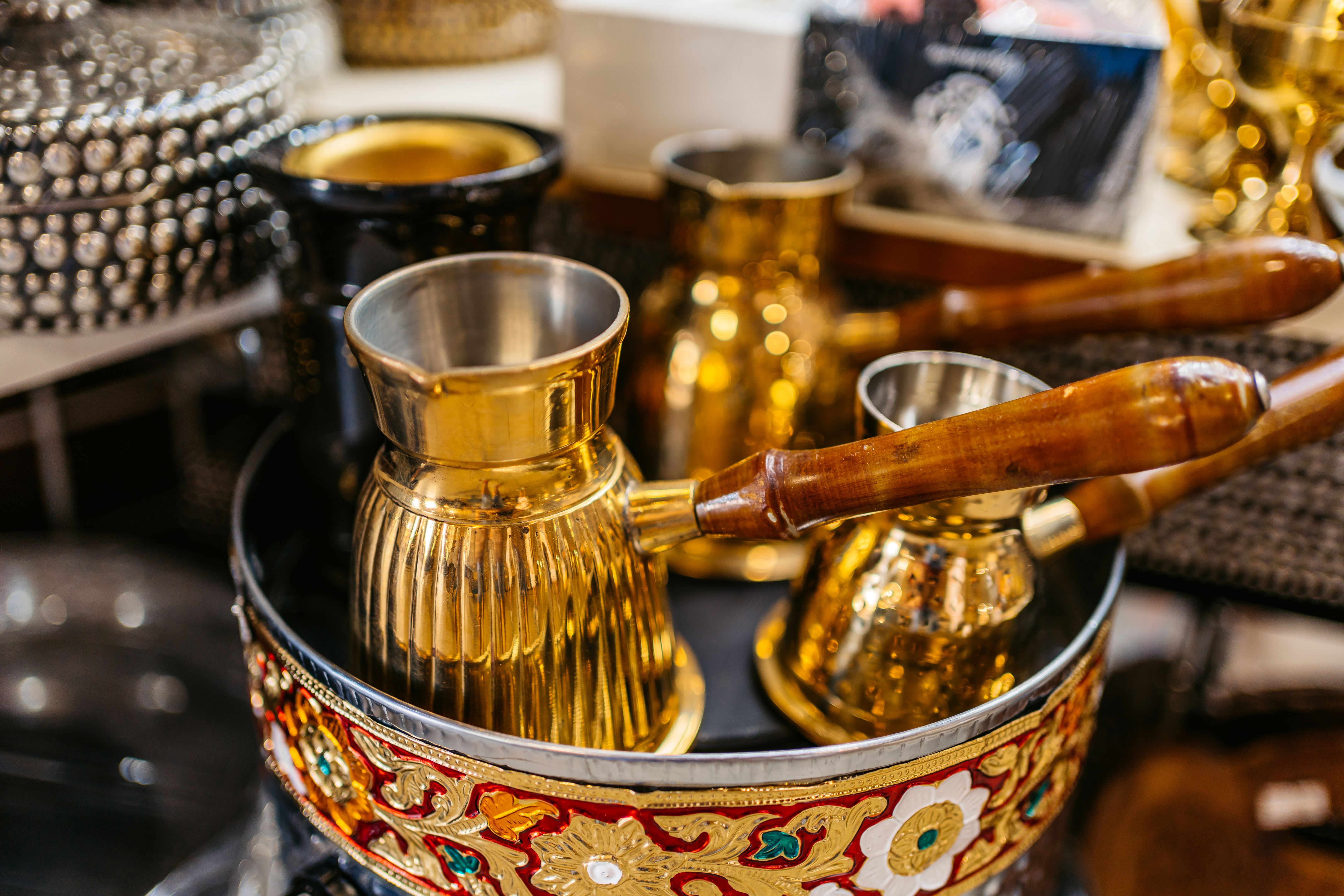 Traditional Coffee Pot Souvenirs On A Tray For Sale At Al-Mubarakiya Bazaar In Kuwait City