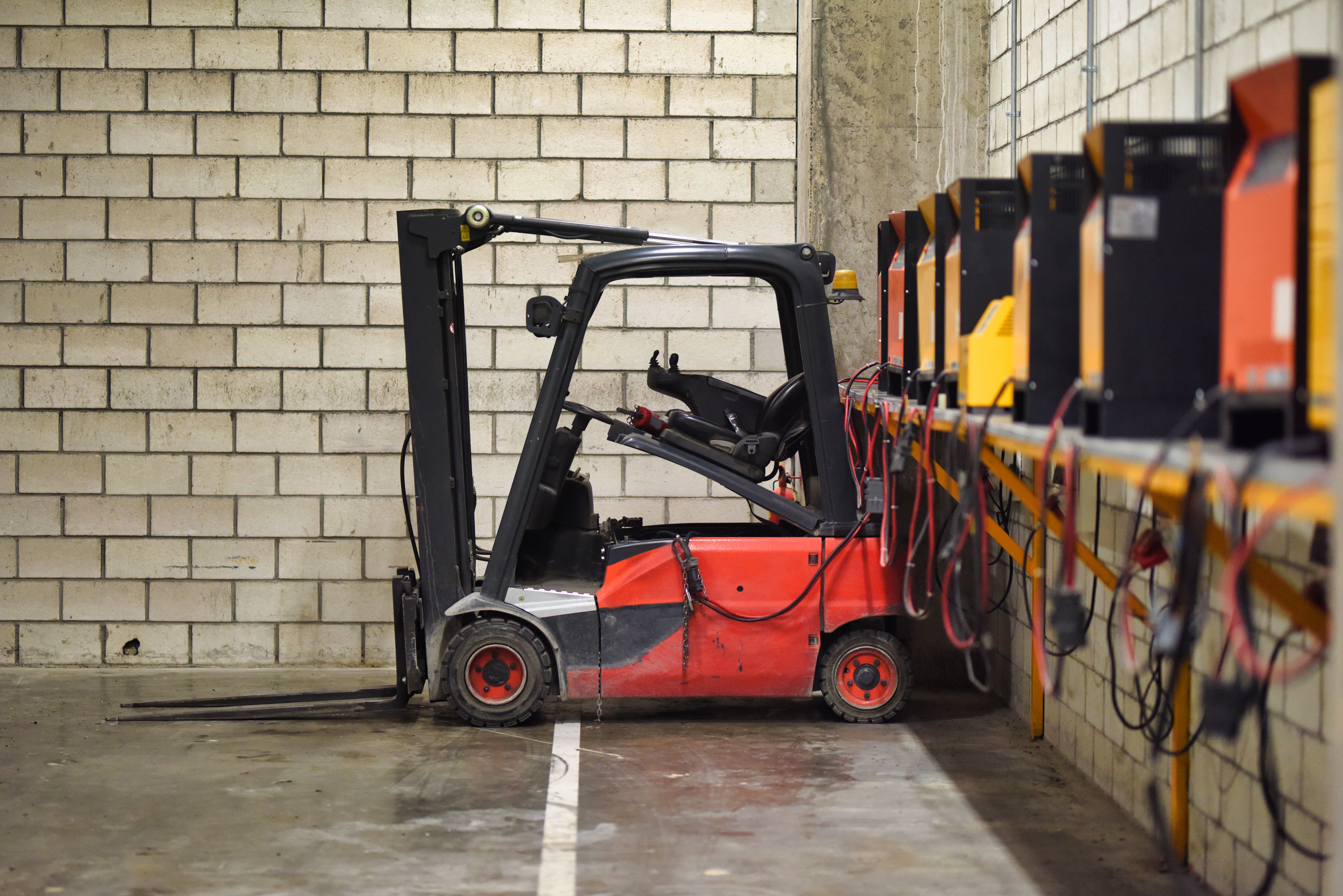 Electric Forklift at Charging Station