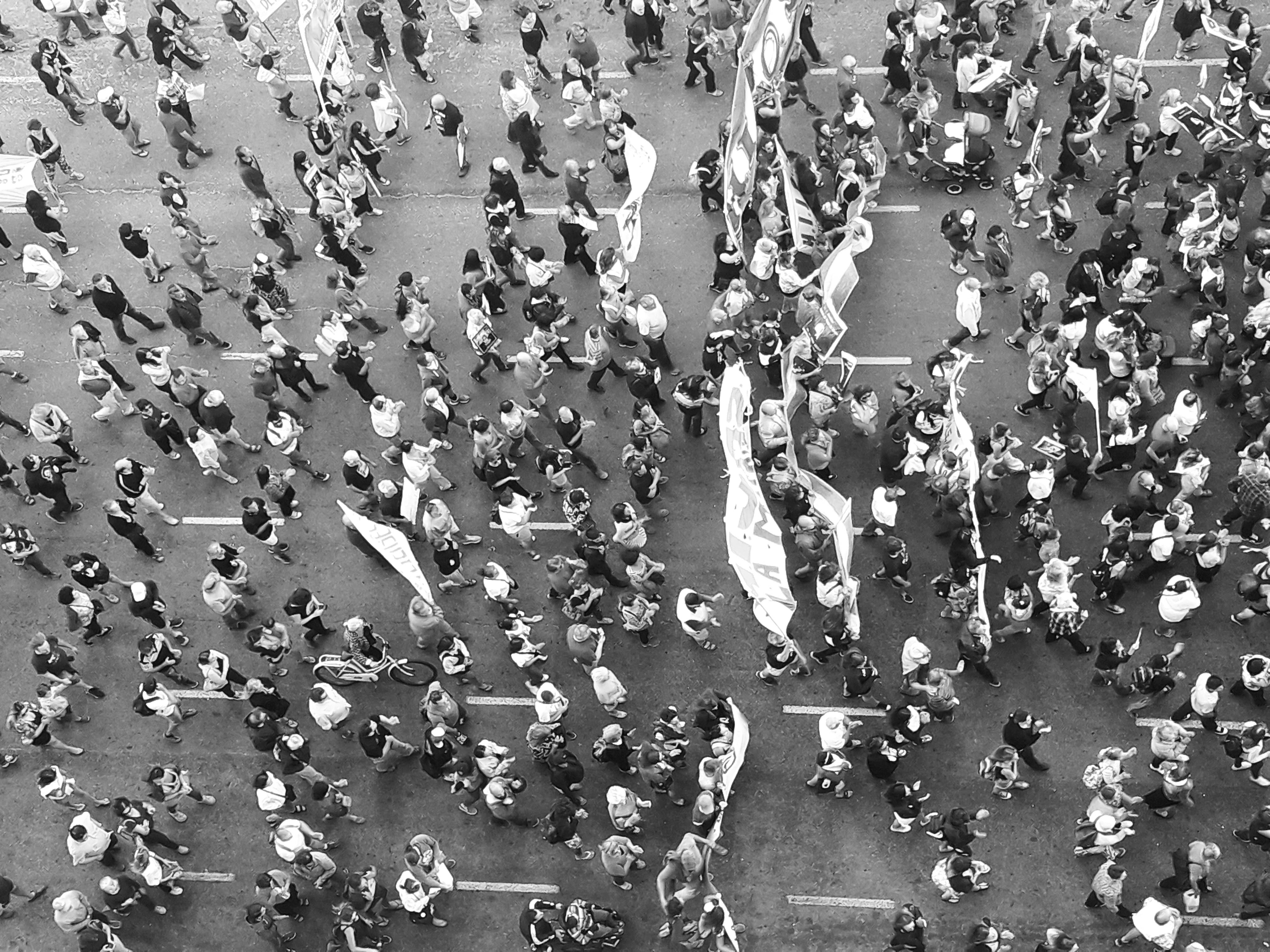 High Angle View Of Crowd On Street