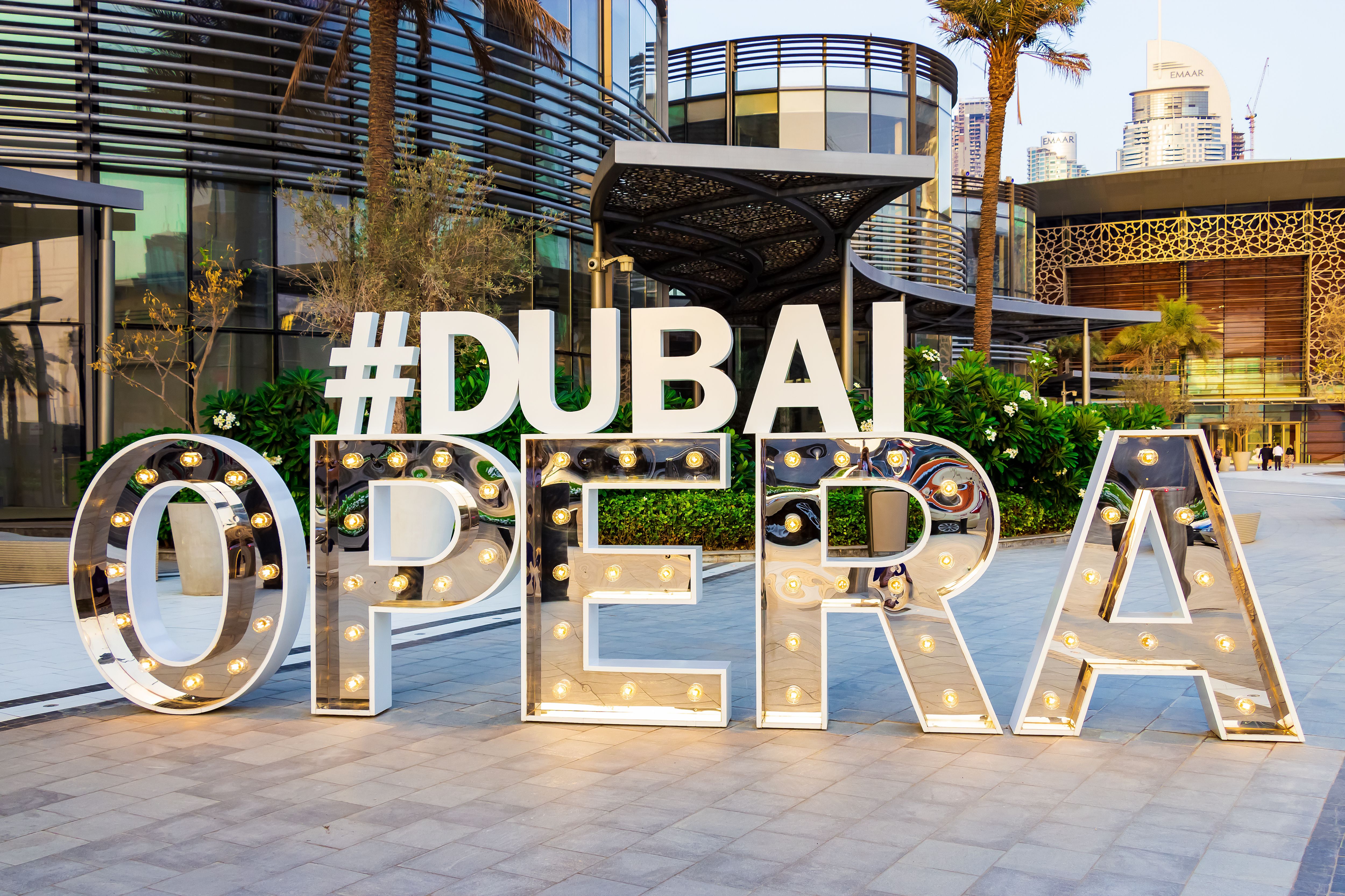 Hashtag Dubai Opera iconic sign near Dubai Opera downtown district. Hashtag Dubai Opera iconic sign near Dubai Opera downtown district.