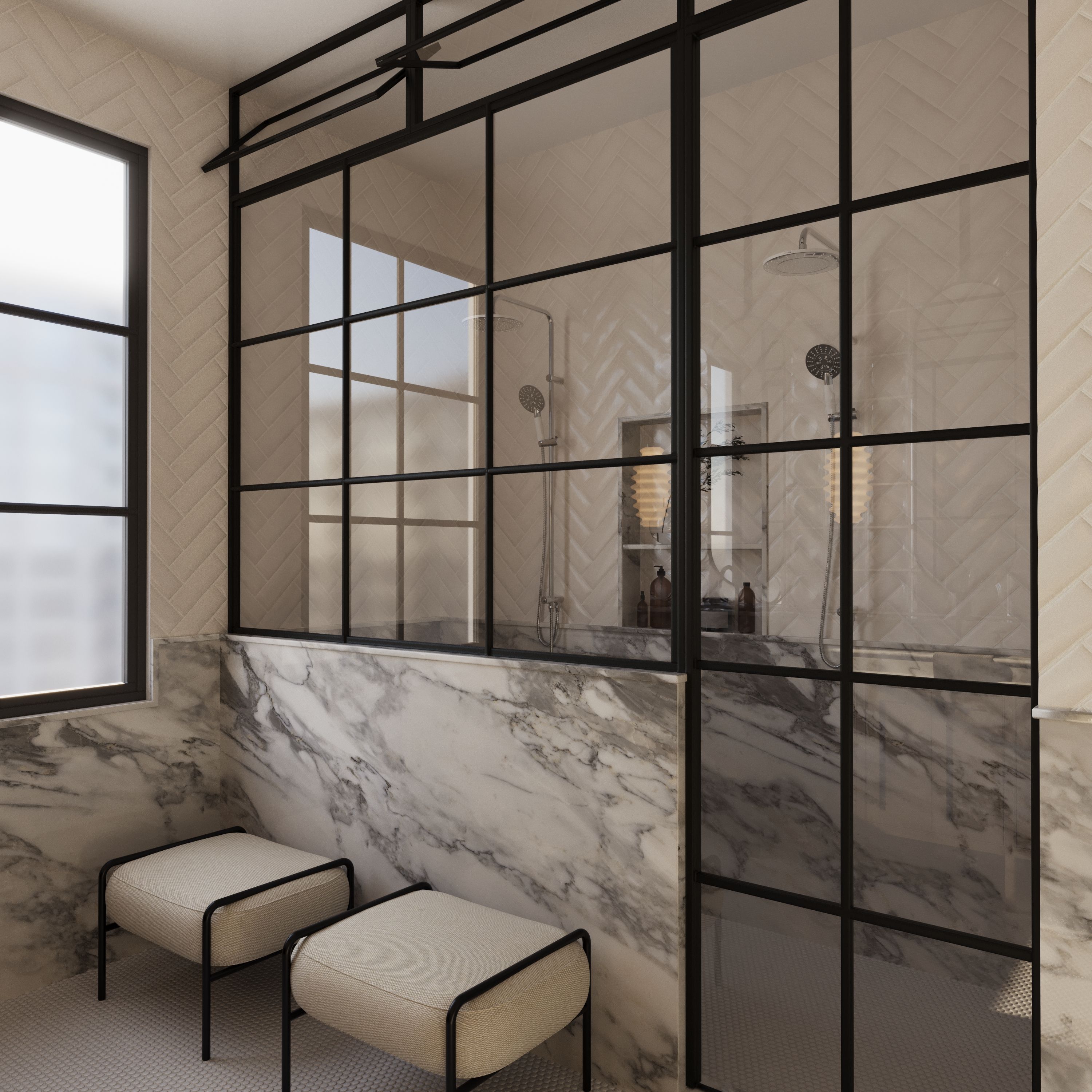 Modern Industrial Shower Box Interior Design