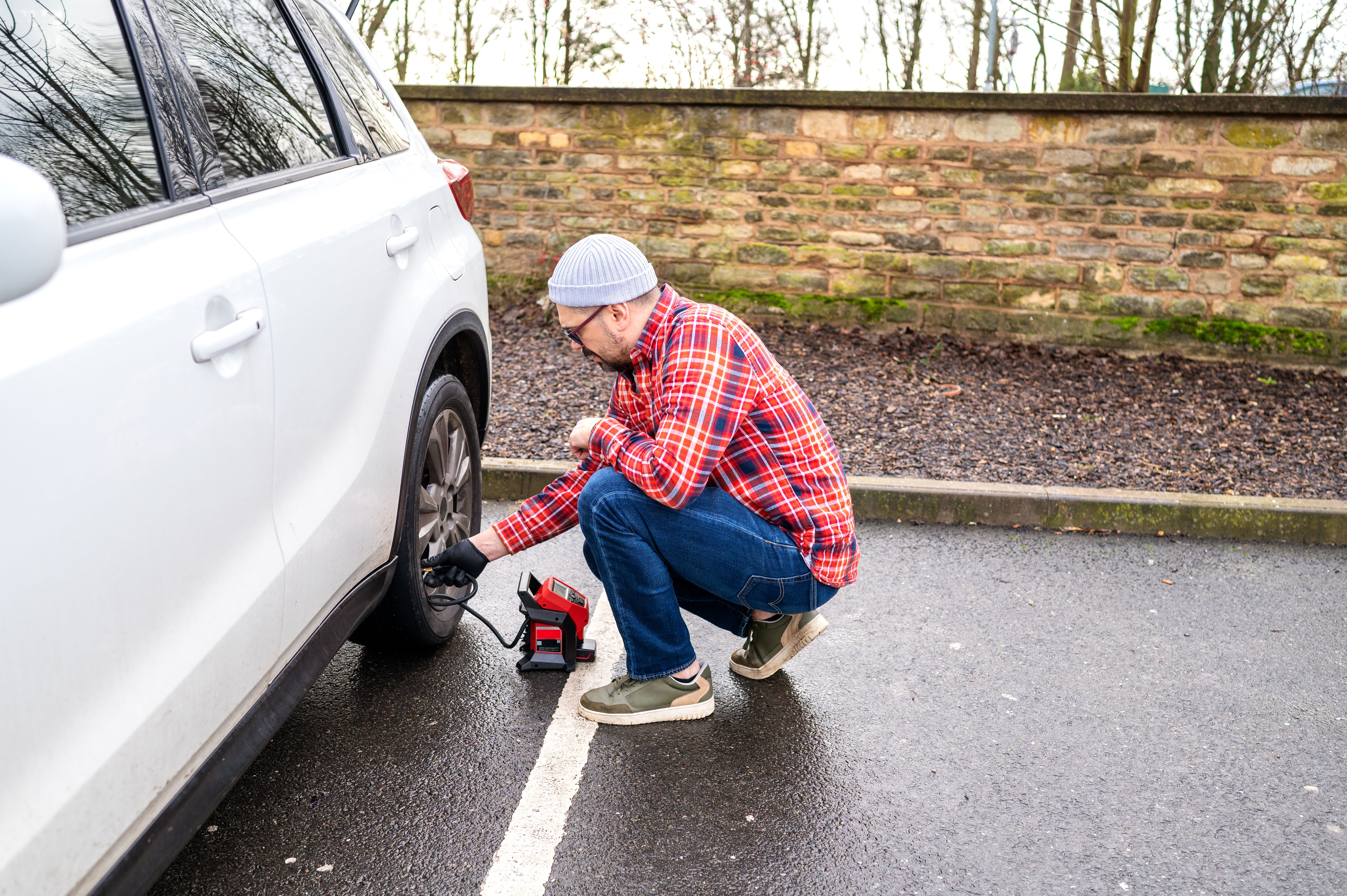 checking tire pressure