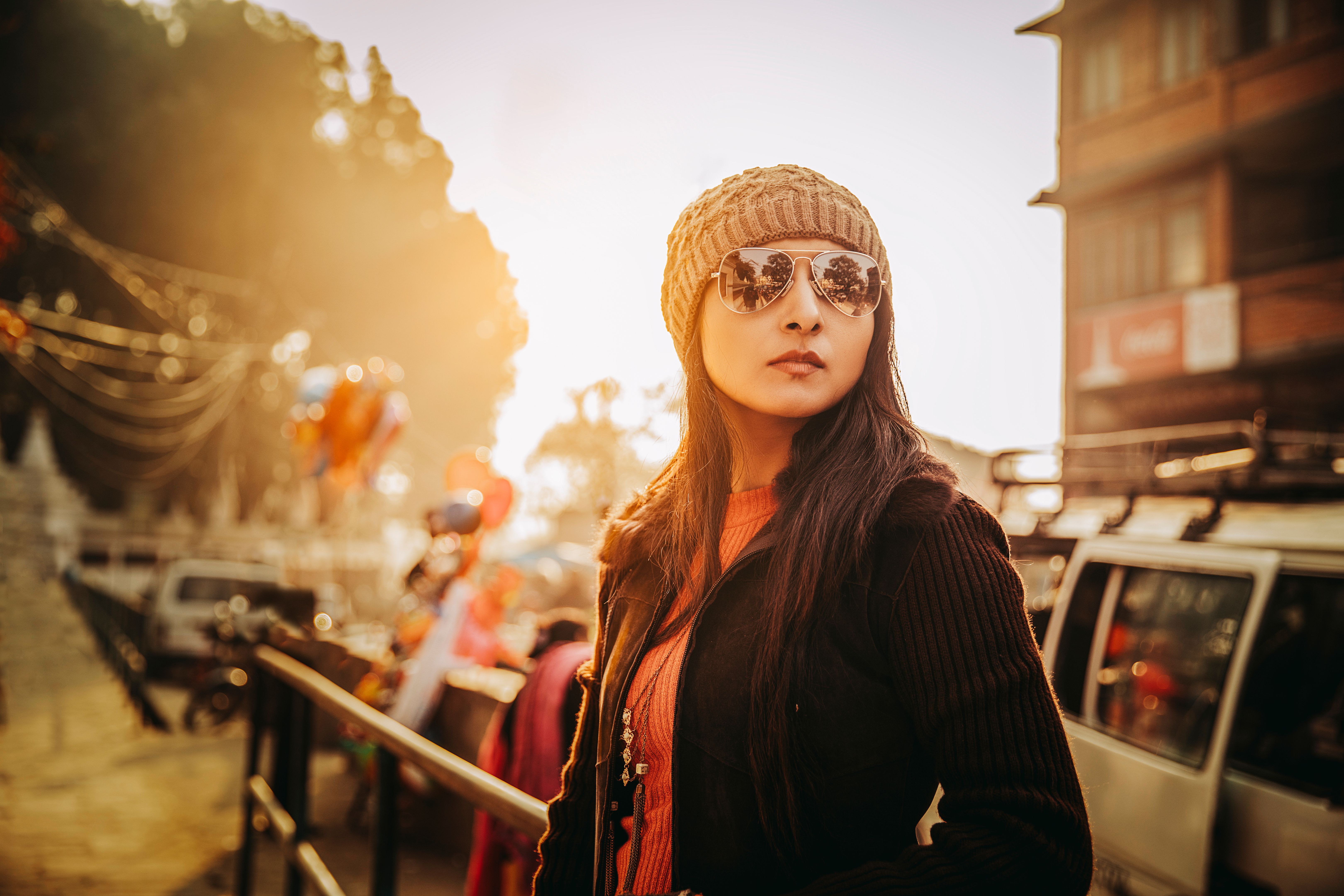 Modern attractive young women at urban street