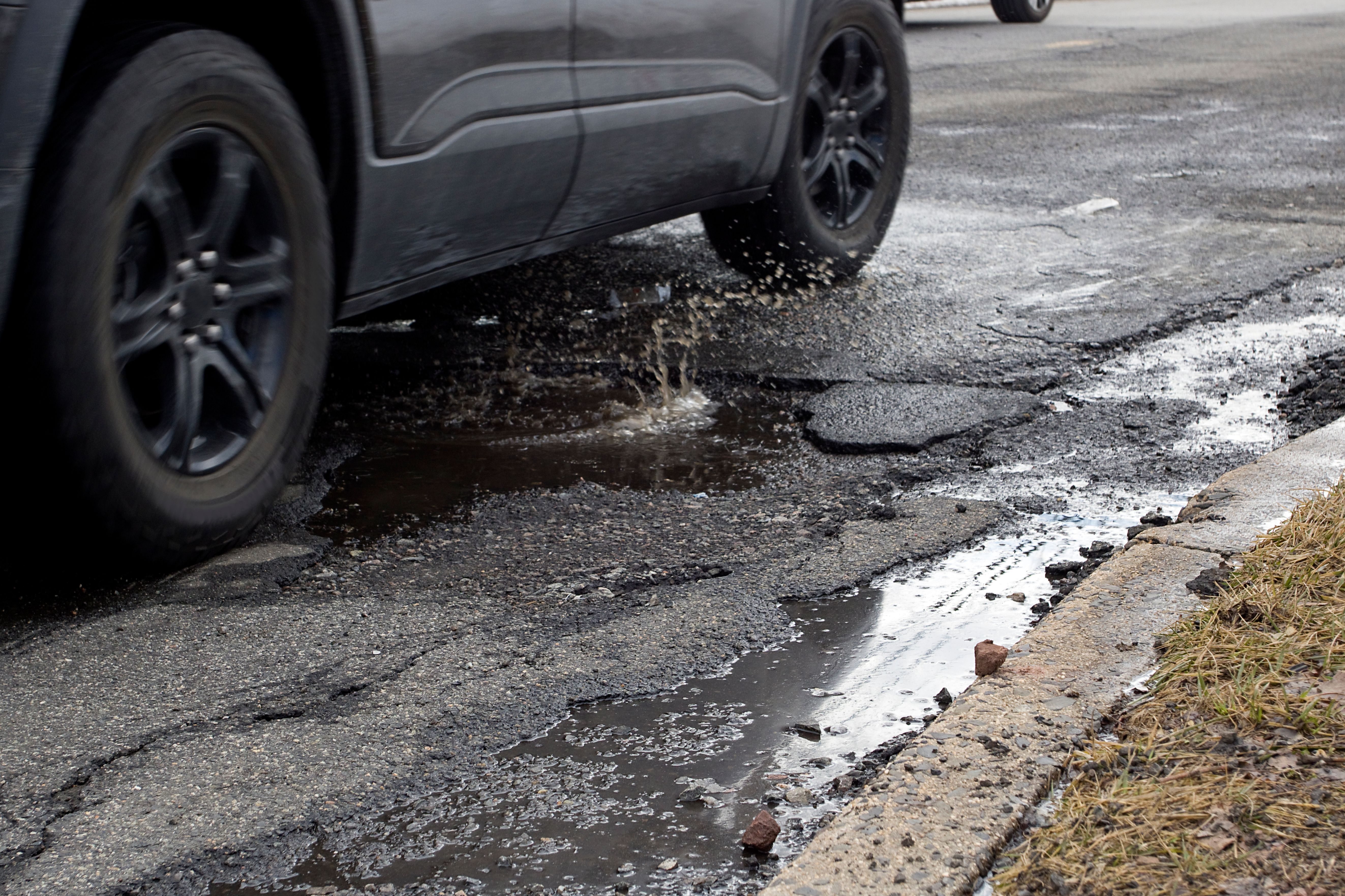 car tires on wet road