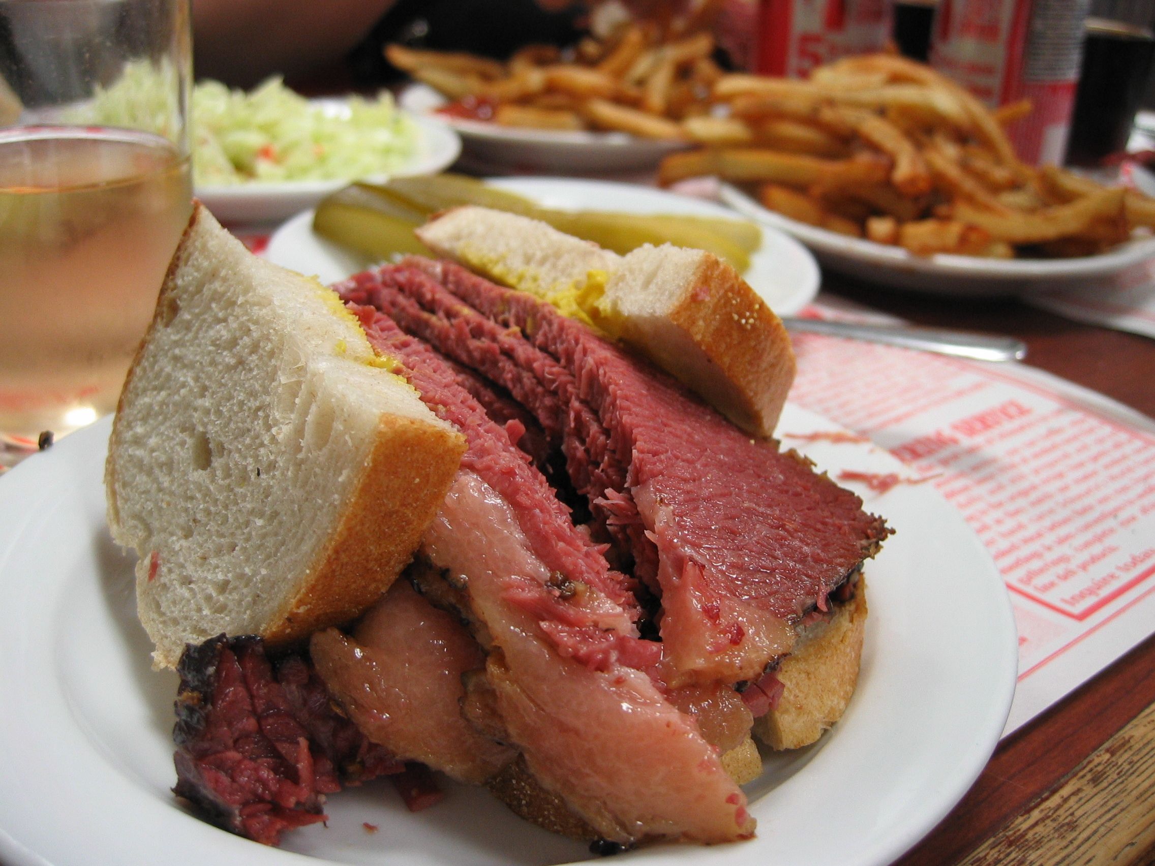 Close-up of a Montreal smoked meat sandwich