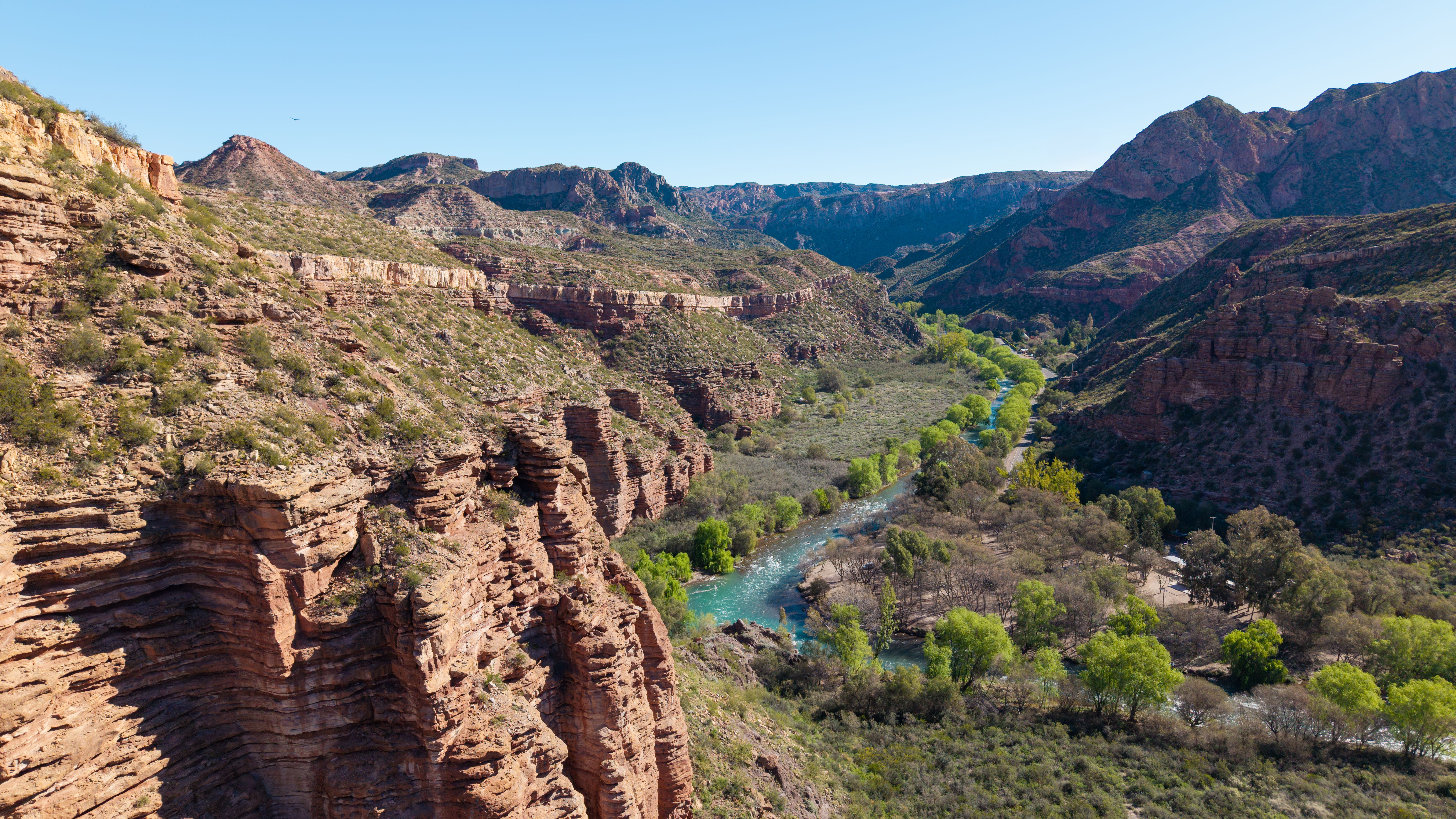 Aerial view of the Atuel River, Valle Grande, San Rafael Mendoza.