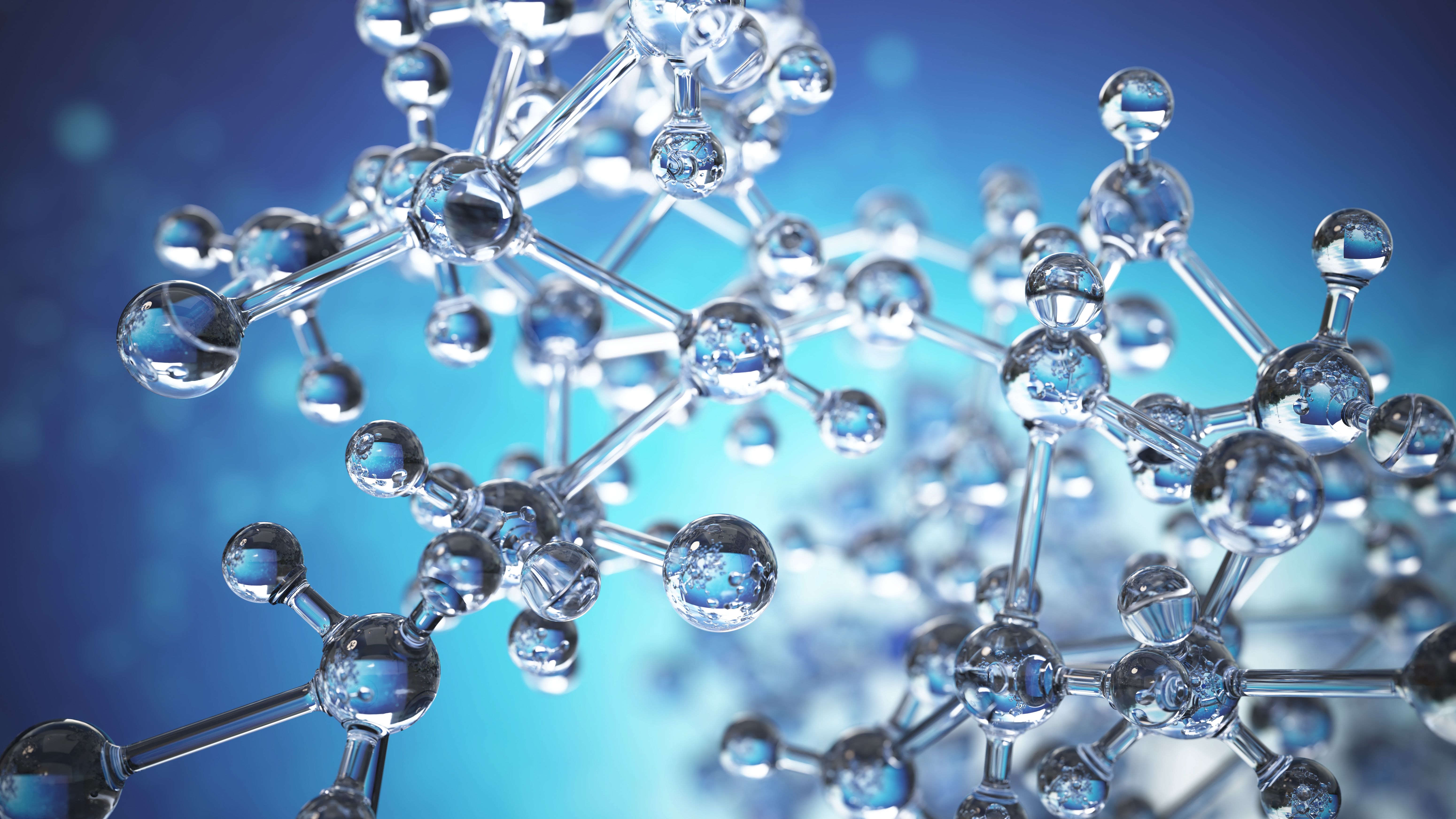 Transparent molecular structures with vibrant colors and intricate details