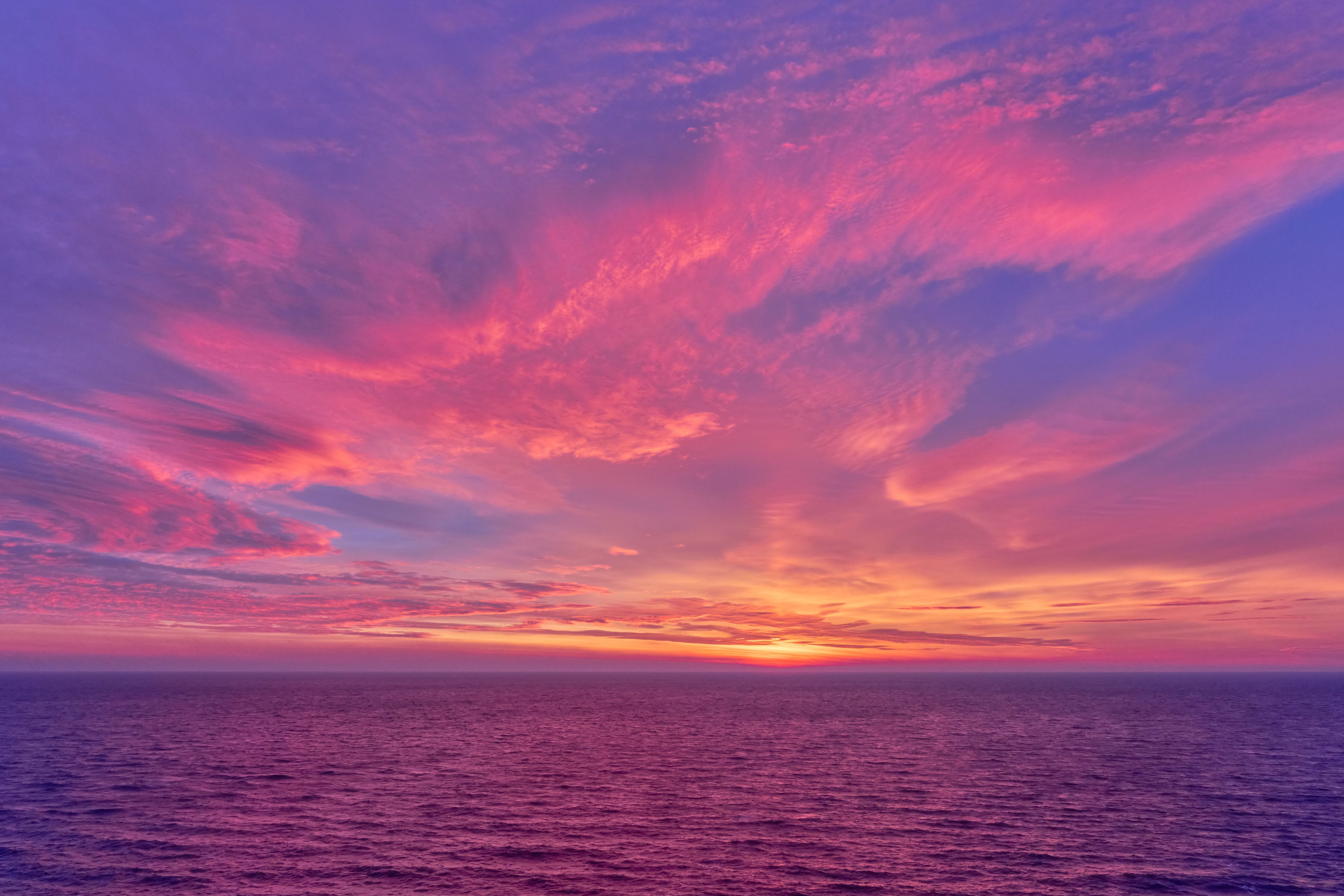 Beautiful horizon of the sea during colorful sunrise in Ramsgate, Kent