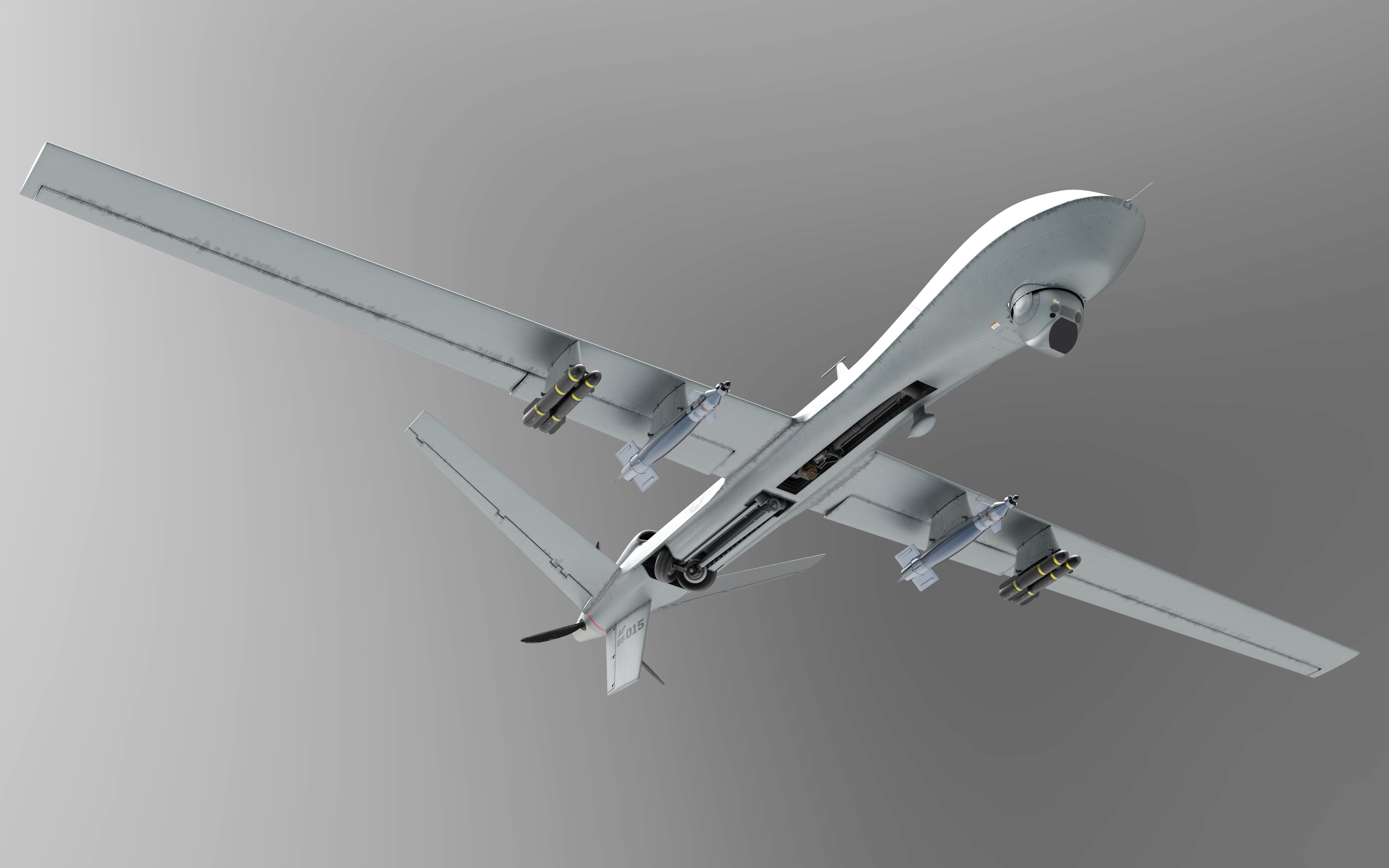 military drone armored with missiles with clipping path
