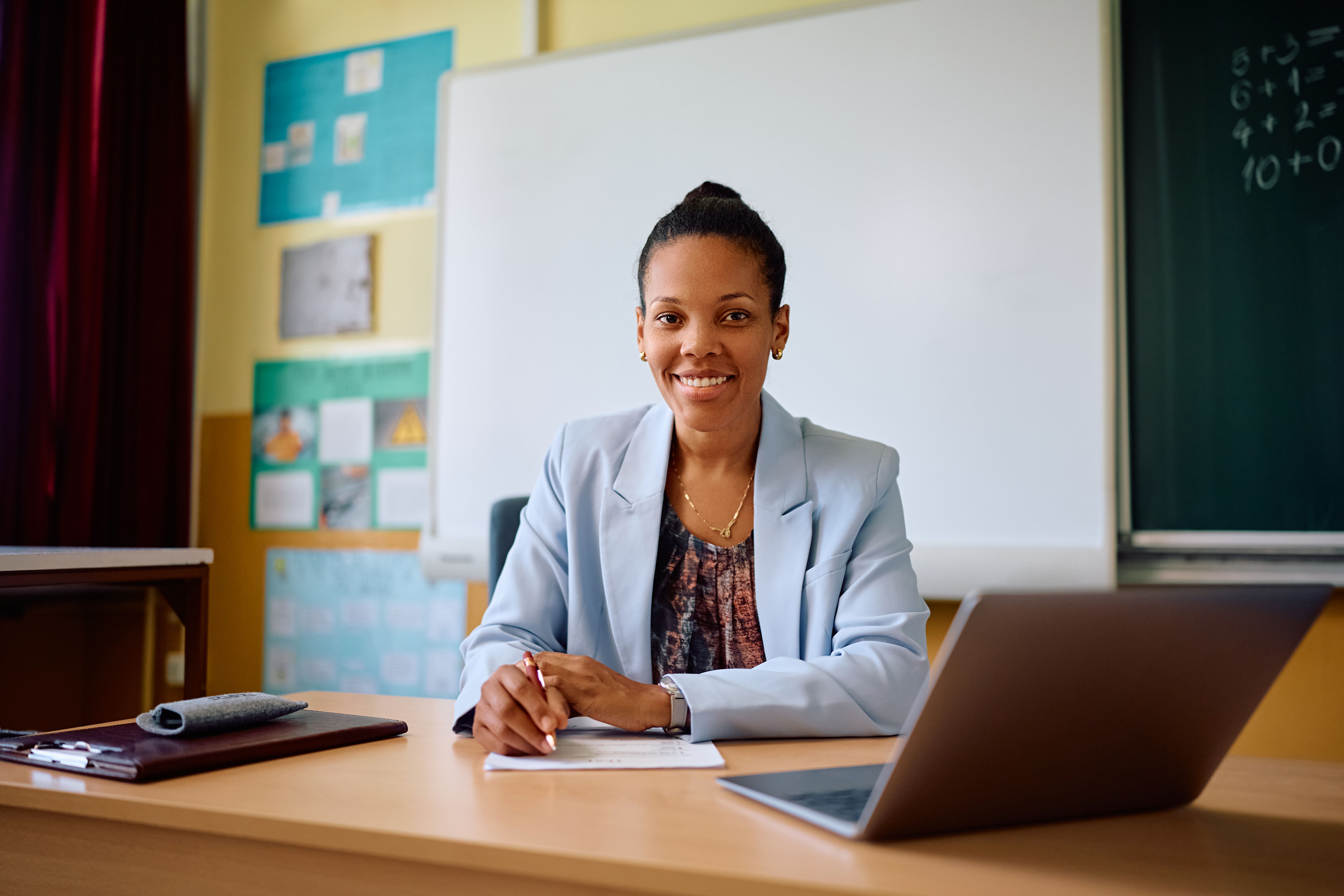 teacher using computer