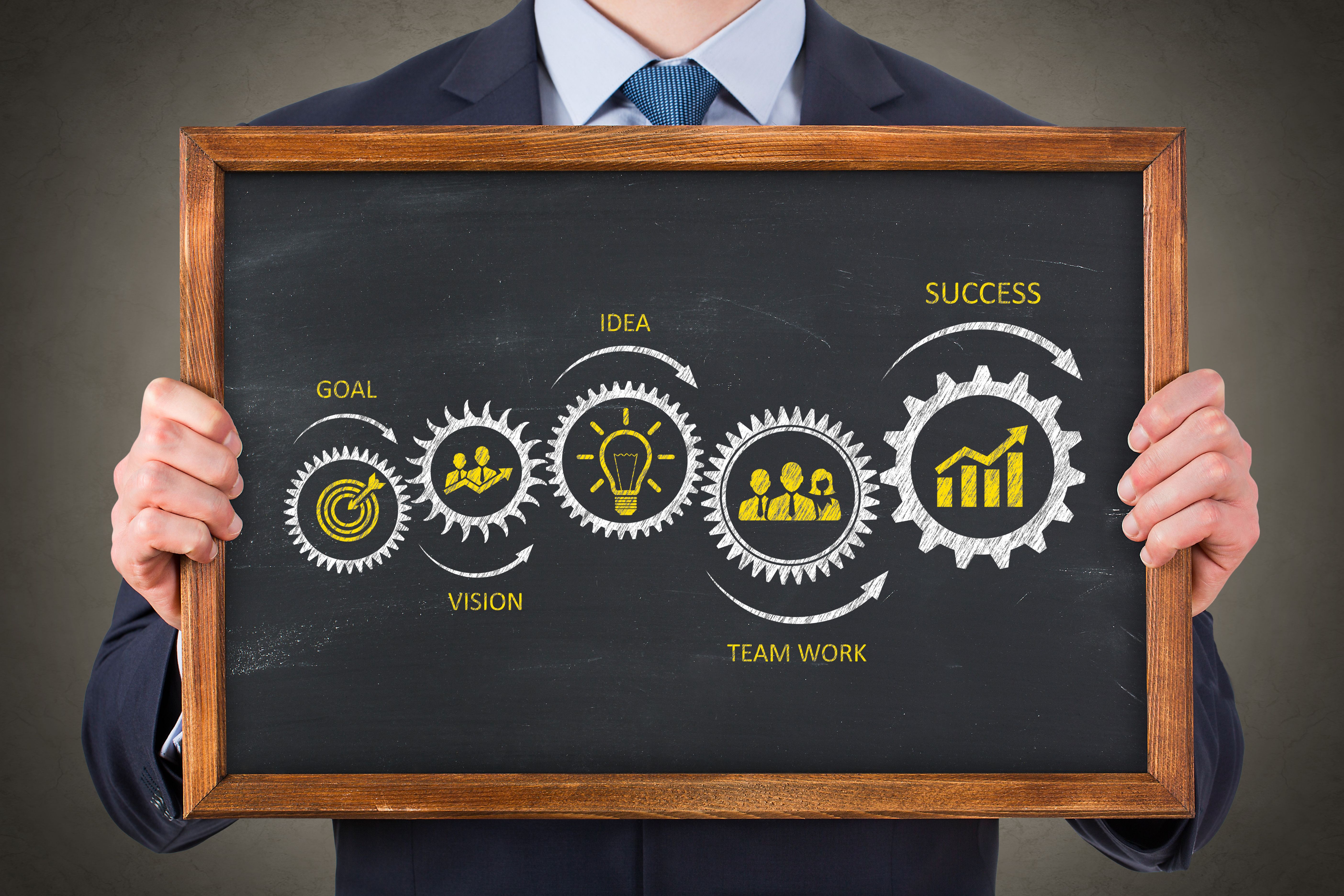 Success Concepts on Blackboard Background