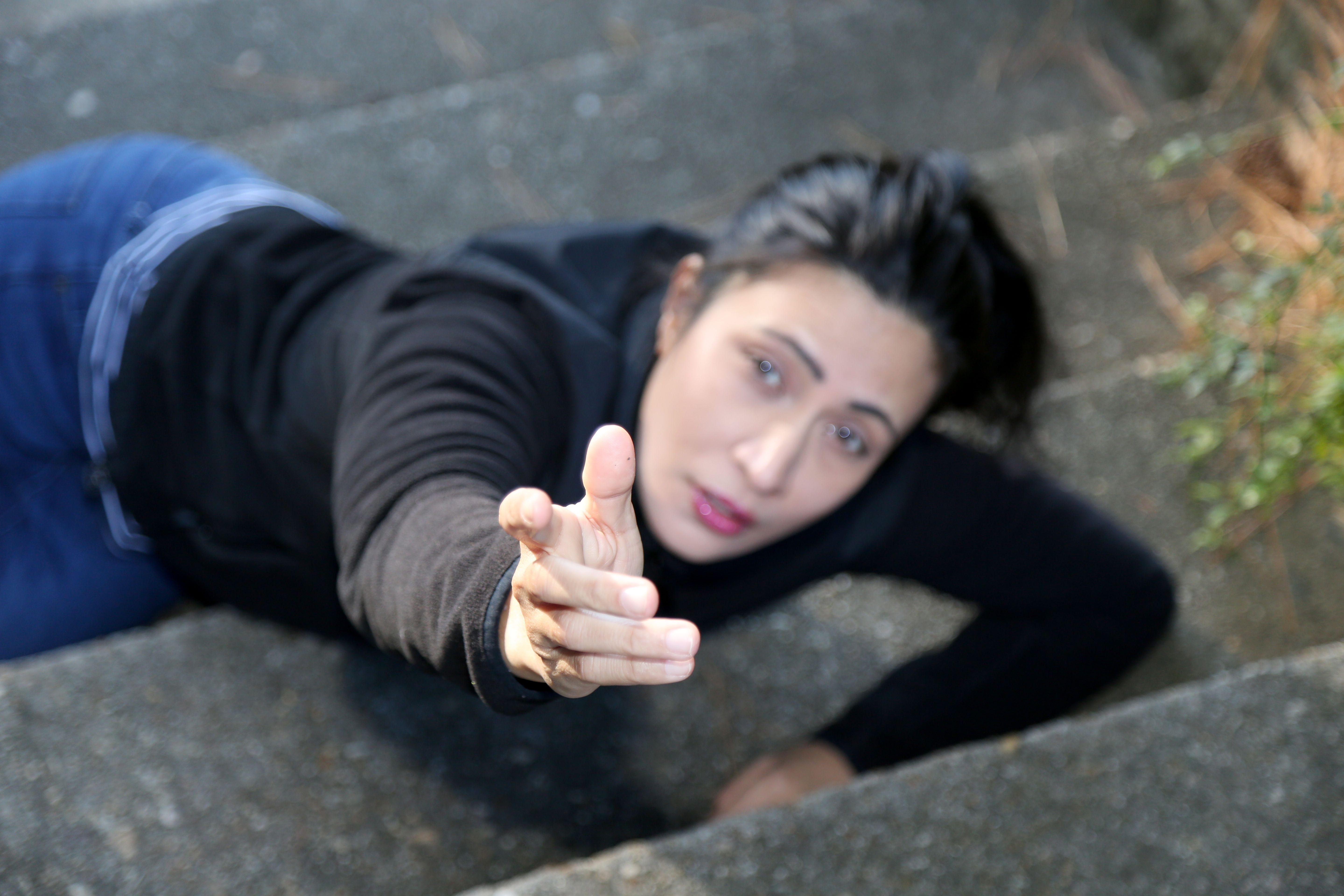 Woman that has fallen or have been beaten