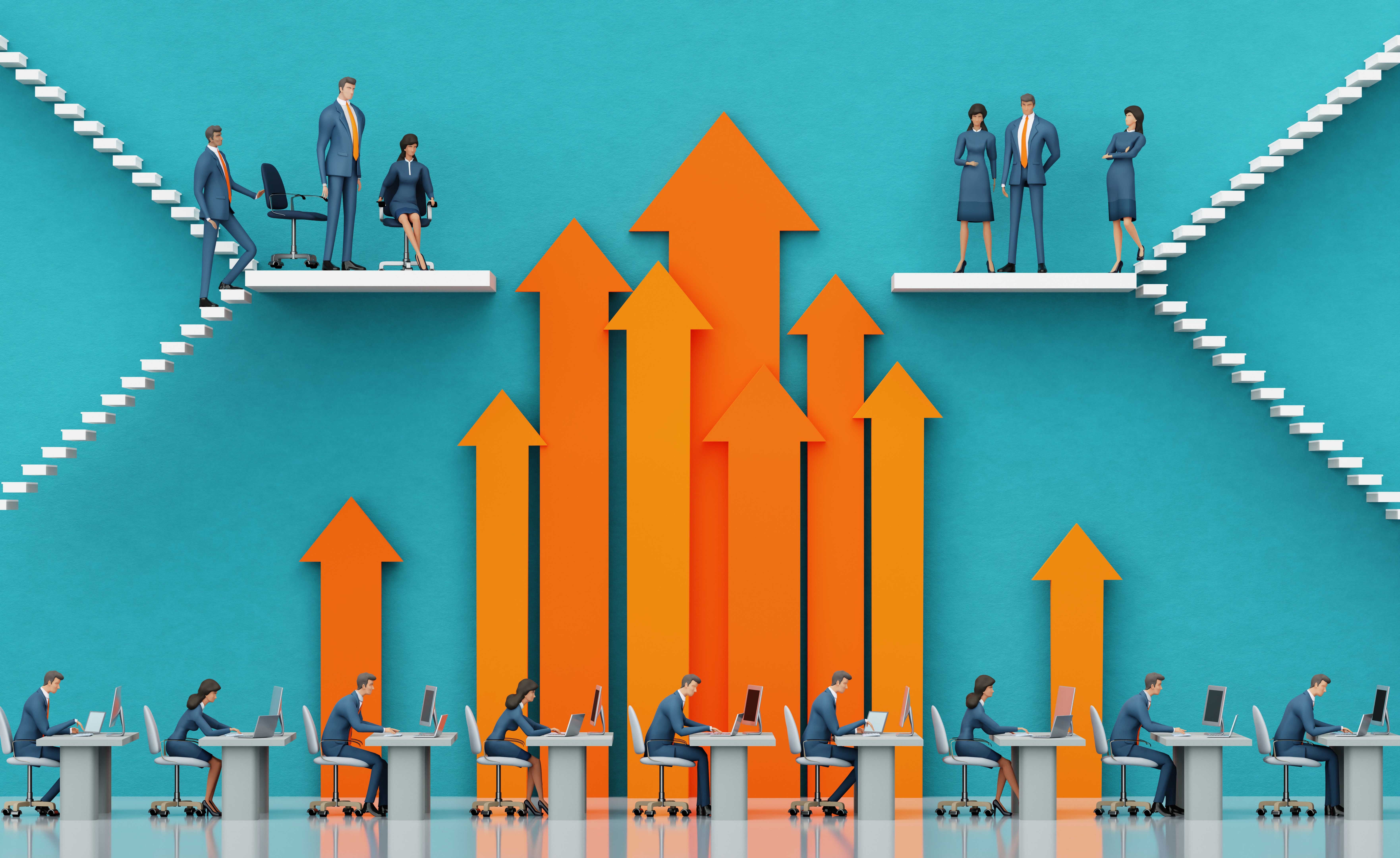 Business people are working together for the company success, achieving goals together. 3D rendering