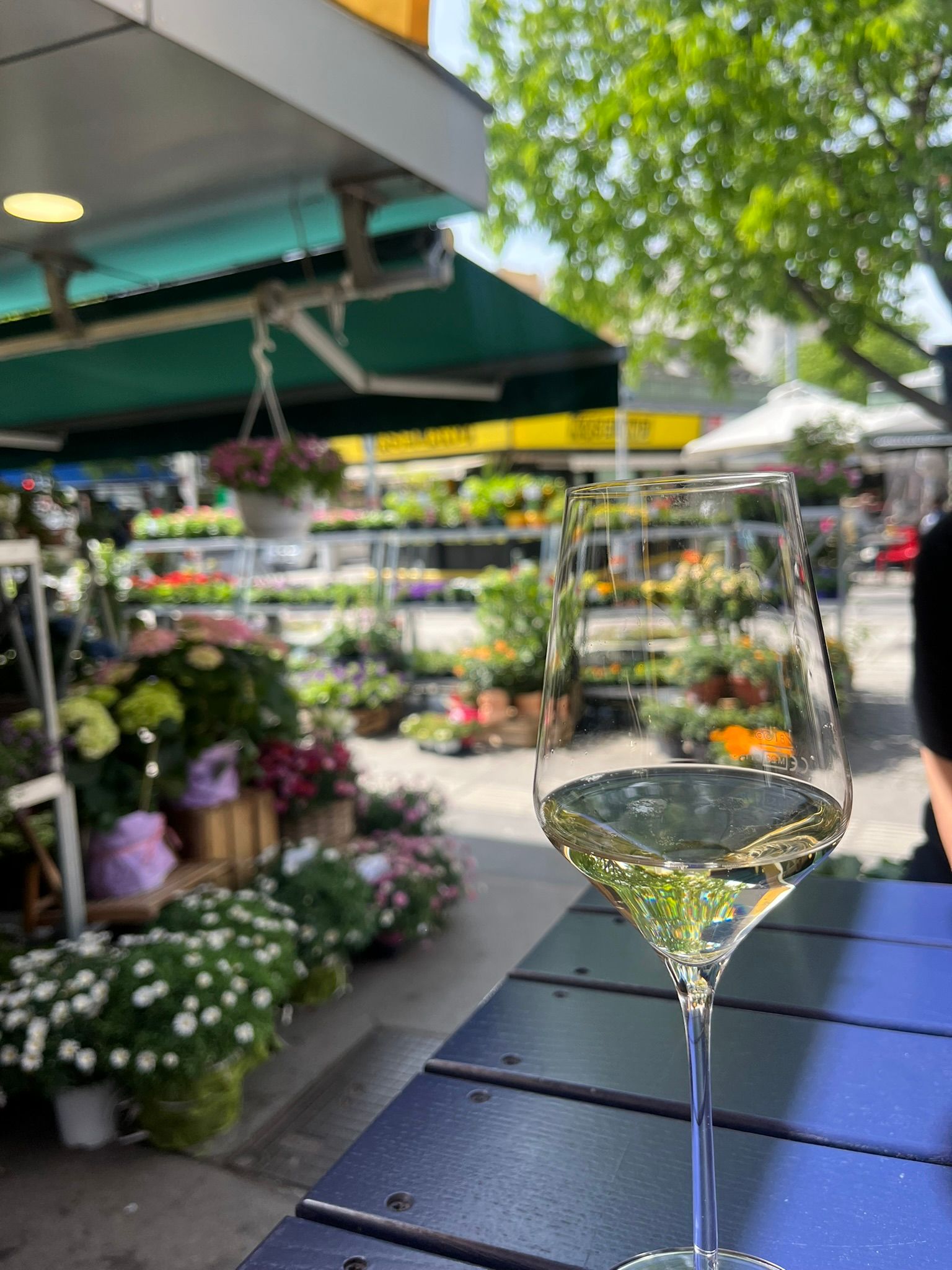 Sparkling White Wine Near Flower Shop