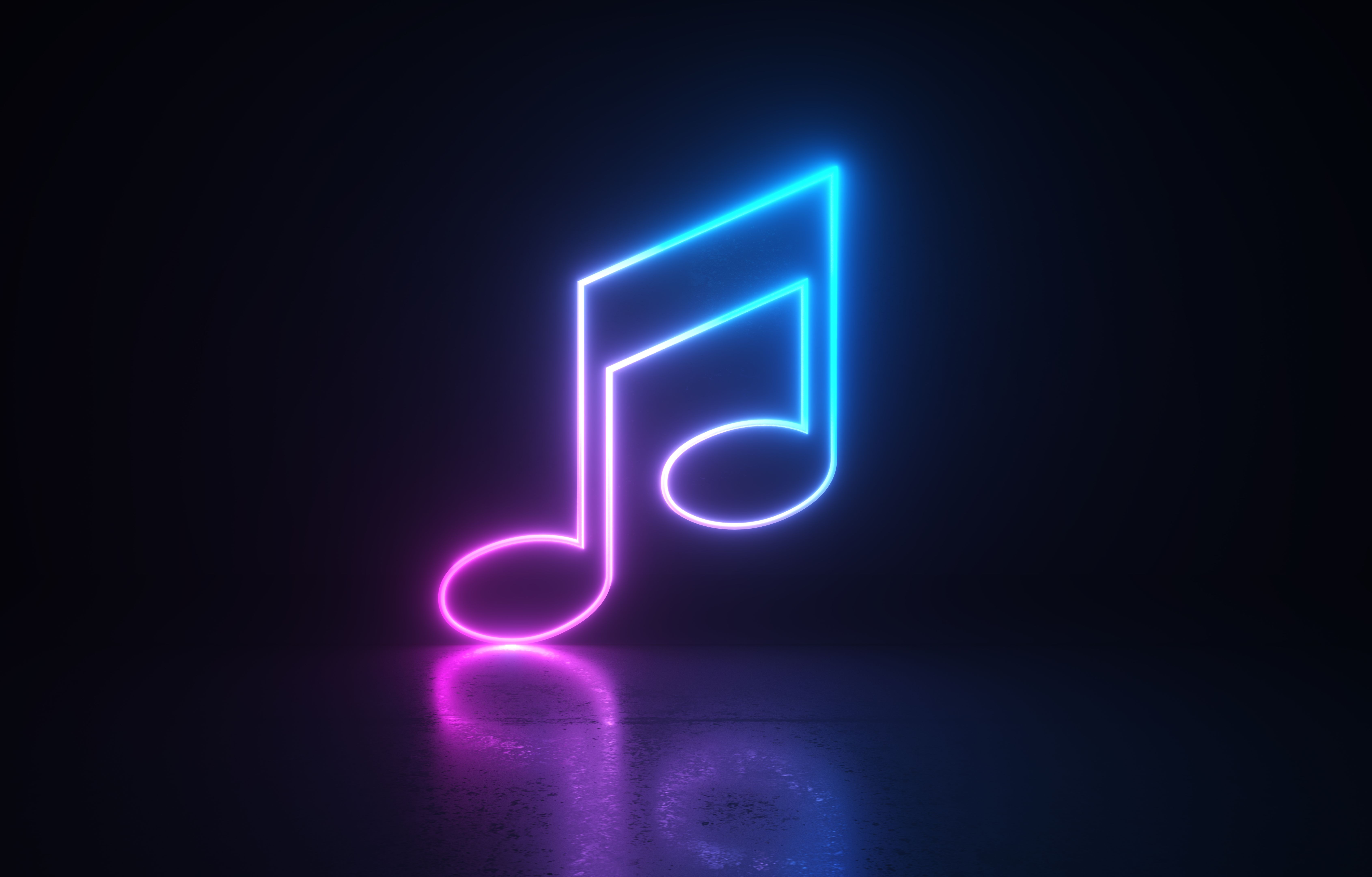 Neon Musical Note Symbol On Black Background Neon Musical Note Symbol On Black Background
