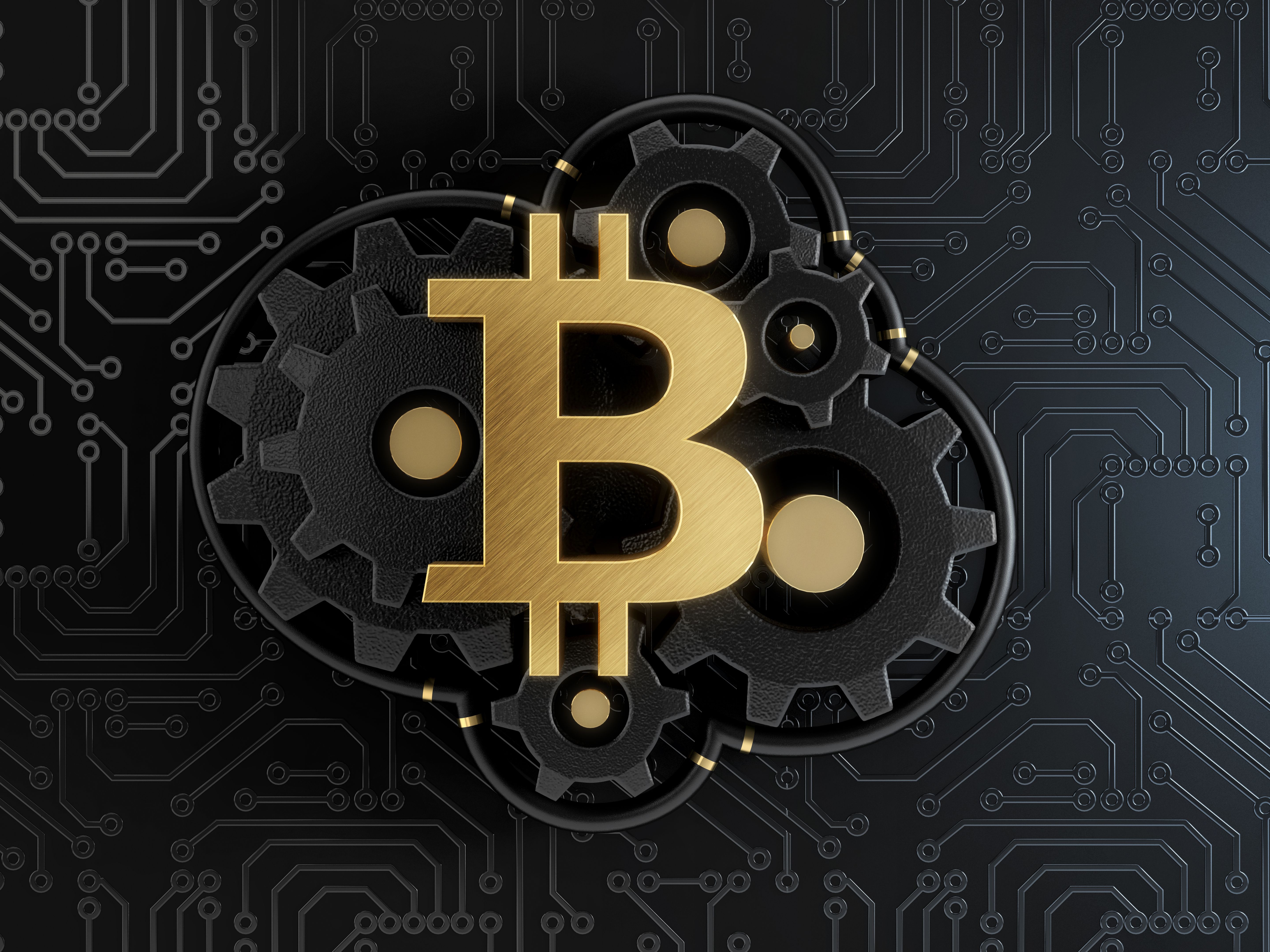 Cncept of a cryptocurrency mining. 3d illustration.