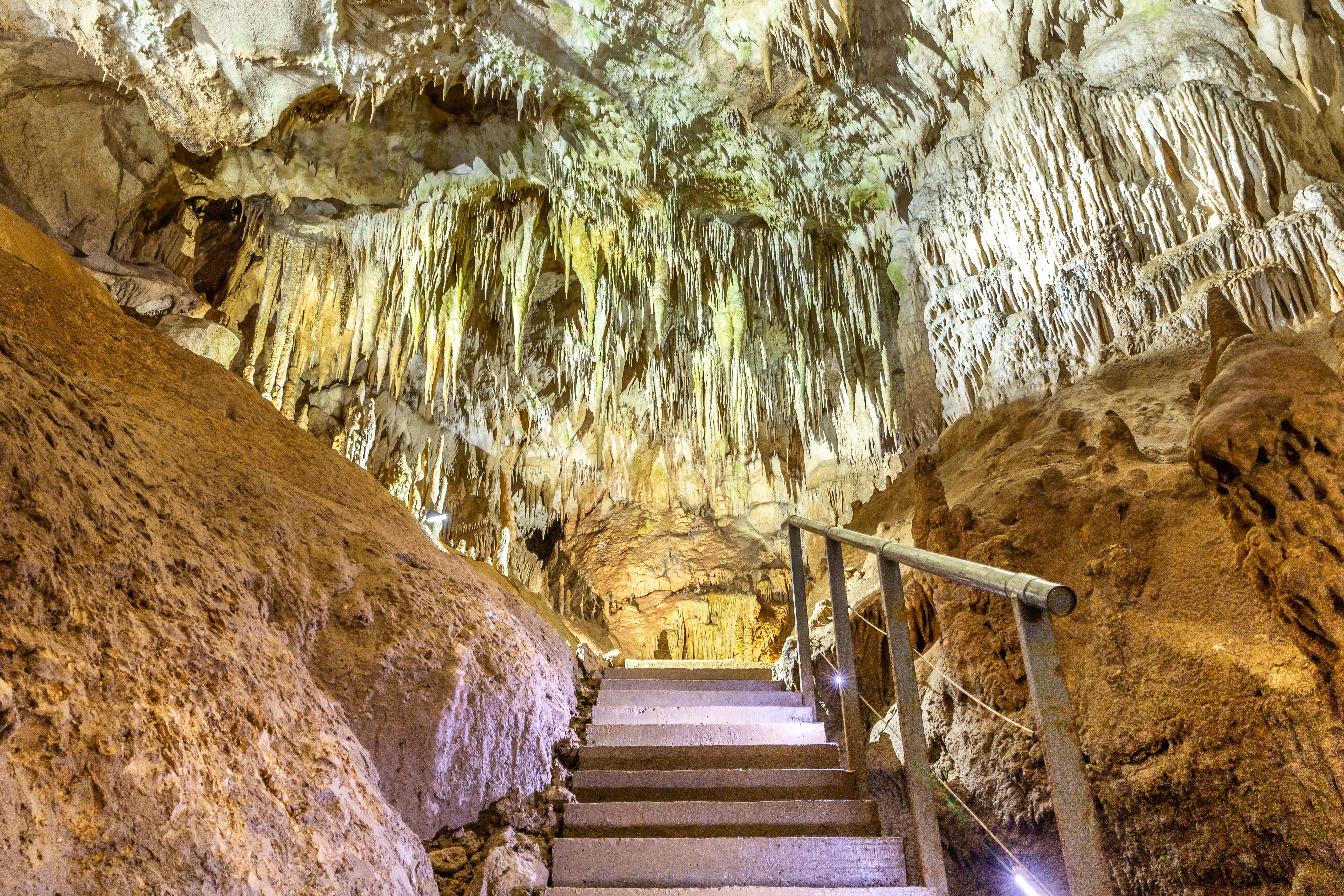 Staircase for visitors in Prometheus Cave Natural Monument in Georgia.