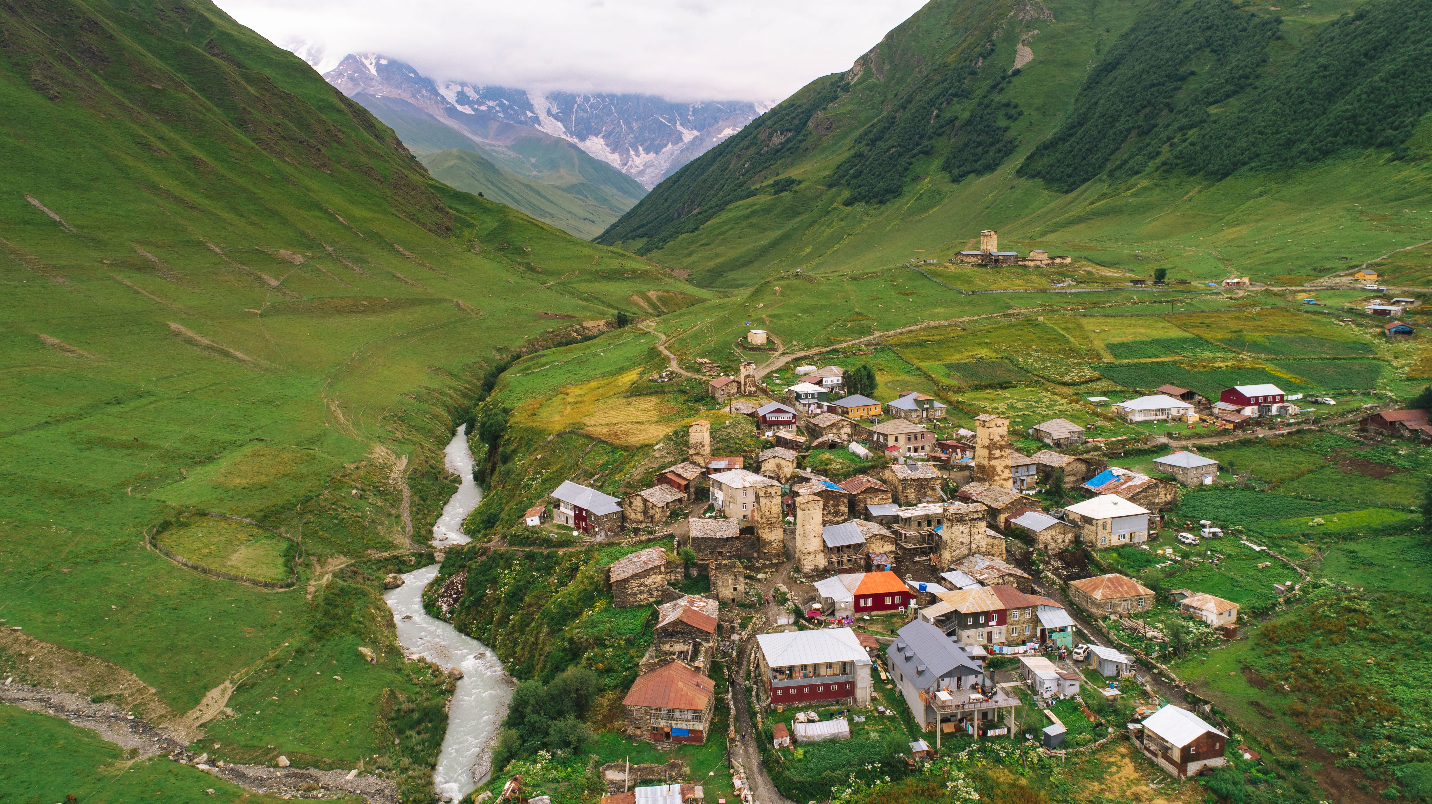 Aerial view of Ushguli village in Georgia