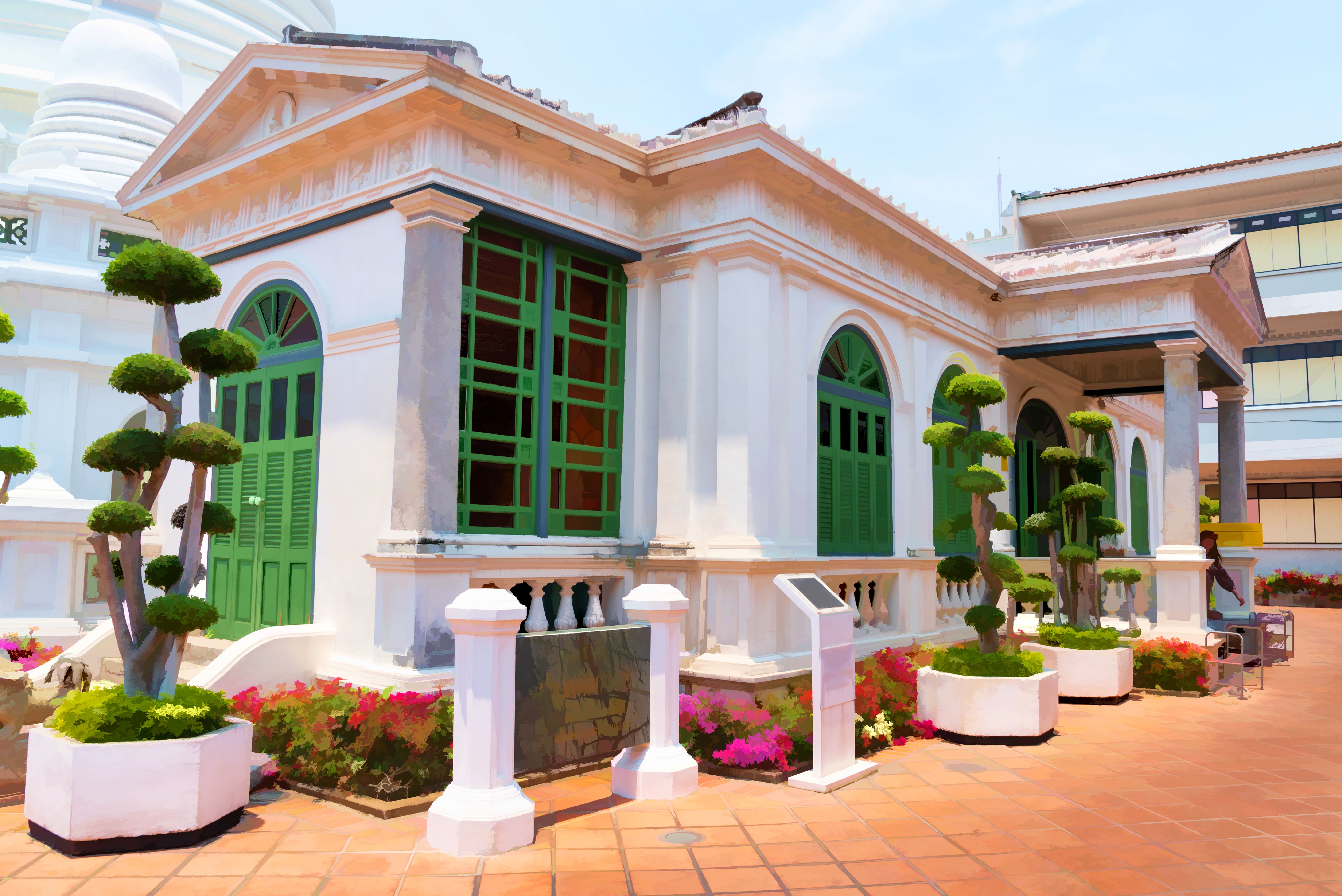 Asia building style with watercolor painting photo effect. Asia building style with watercolor painting photo effect.