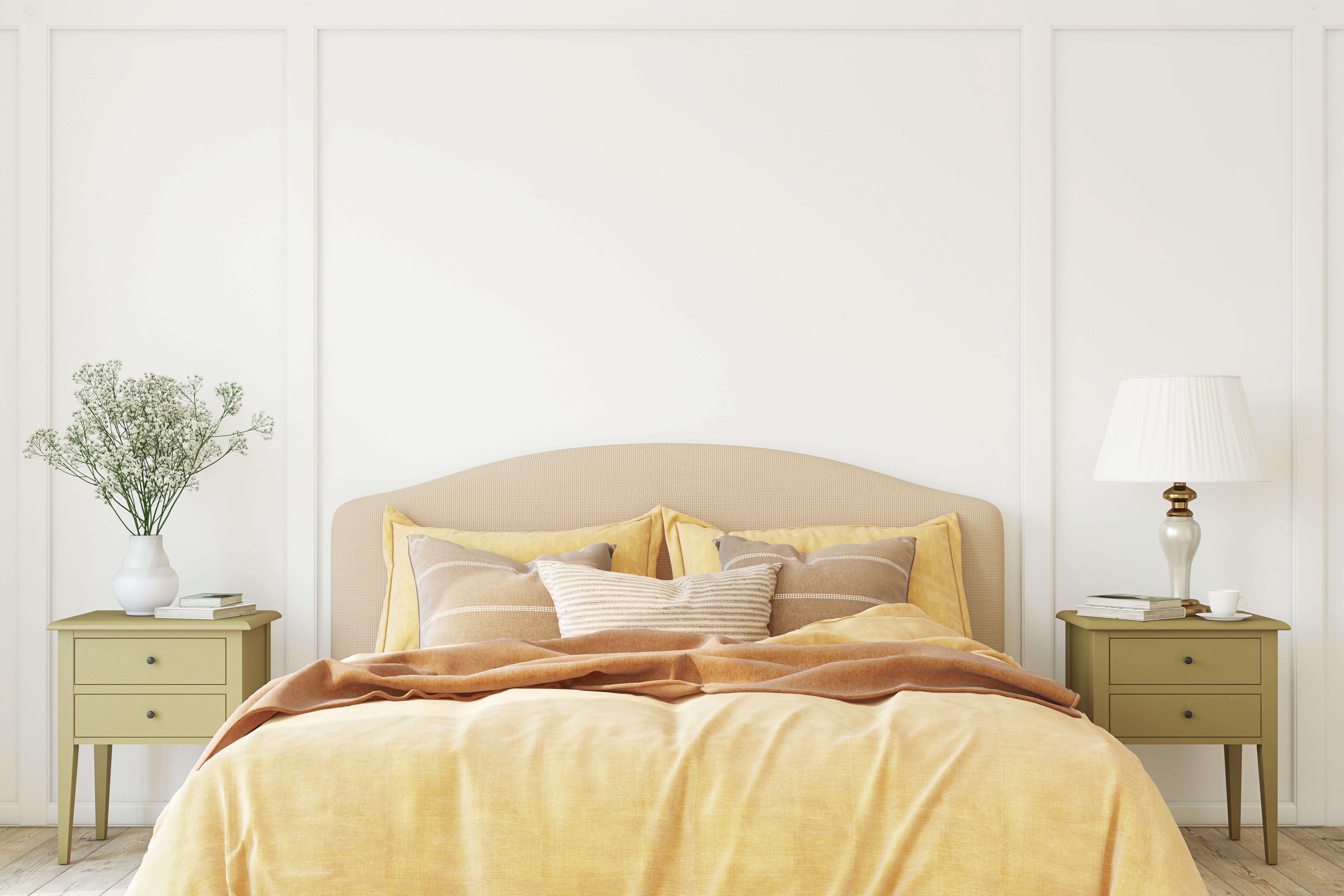 Interior of modern bedroom. Interior mockup. 3d render.