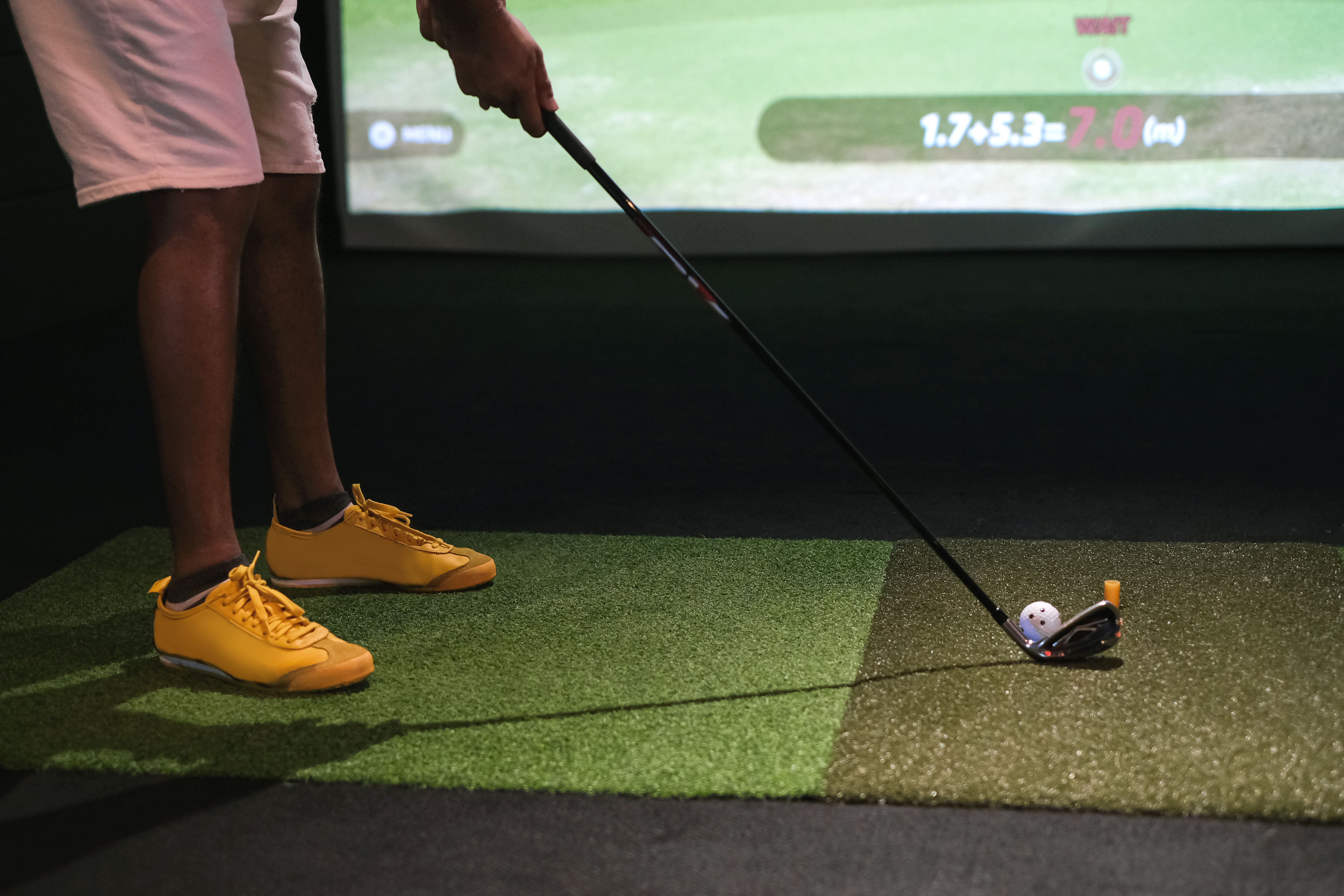 people playing golf simulator