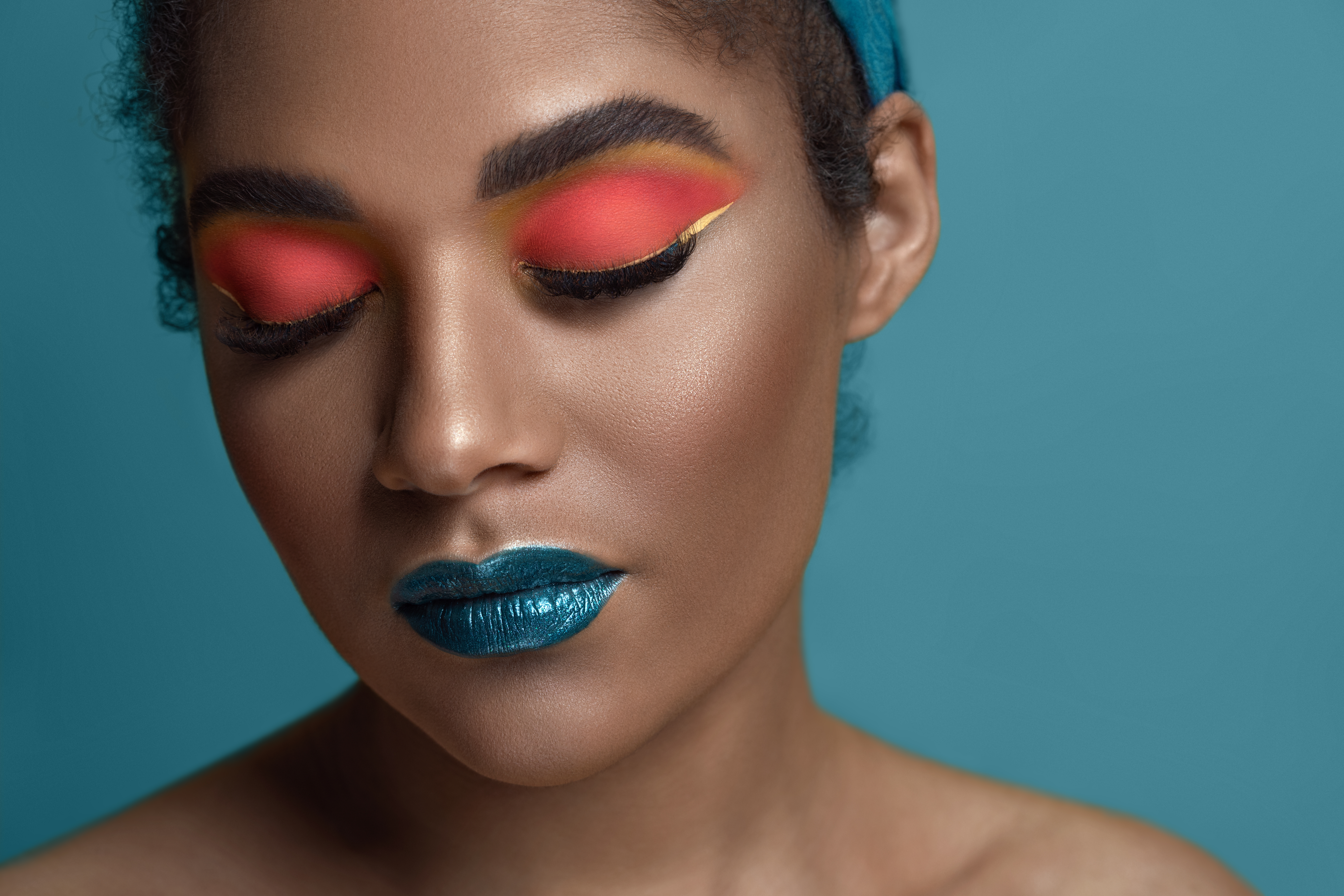 Beautiful woman with holiday make up close up