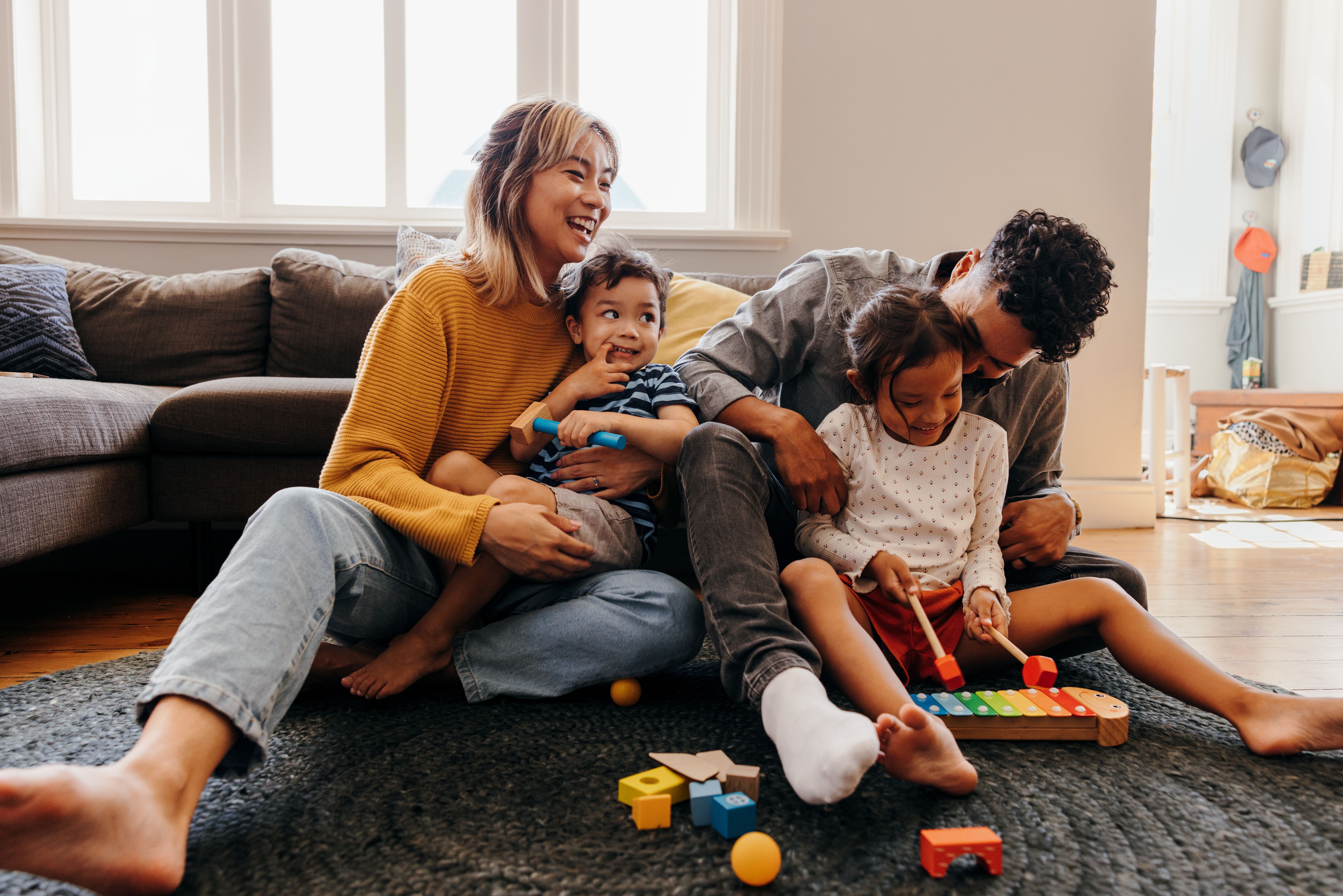 family enjoying basement