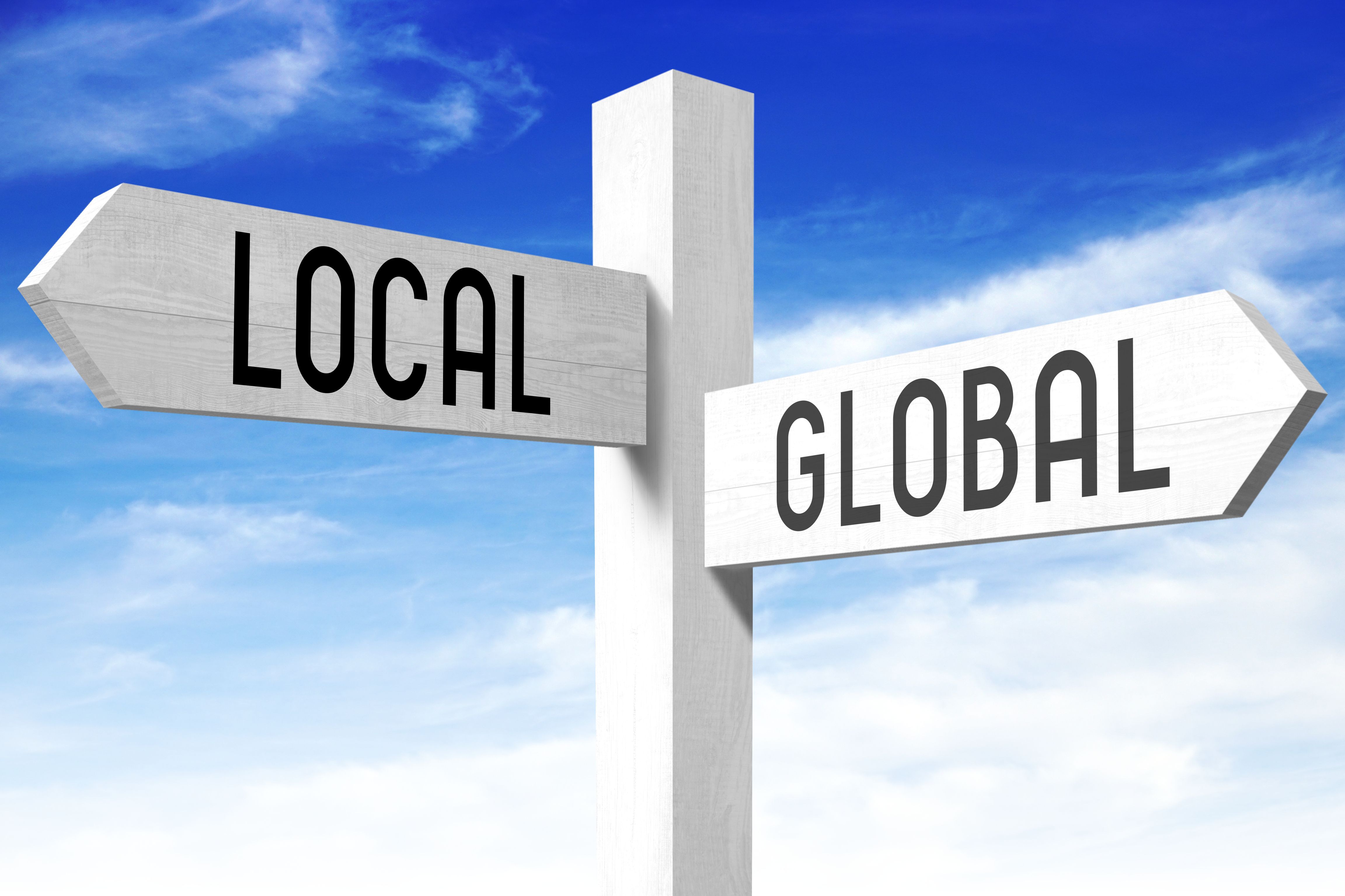 Local, global - wooden signpost