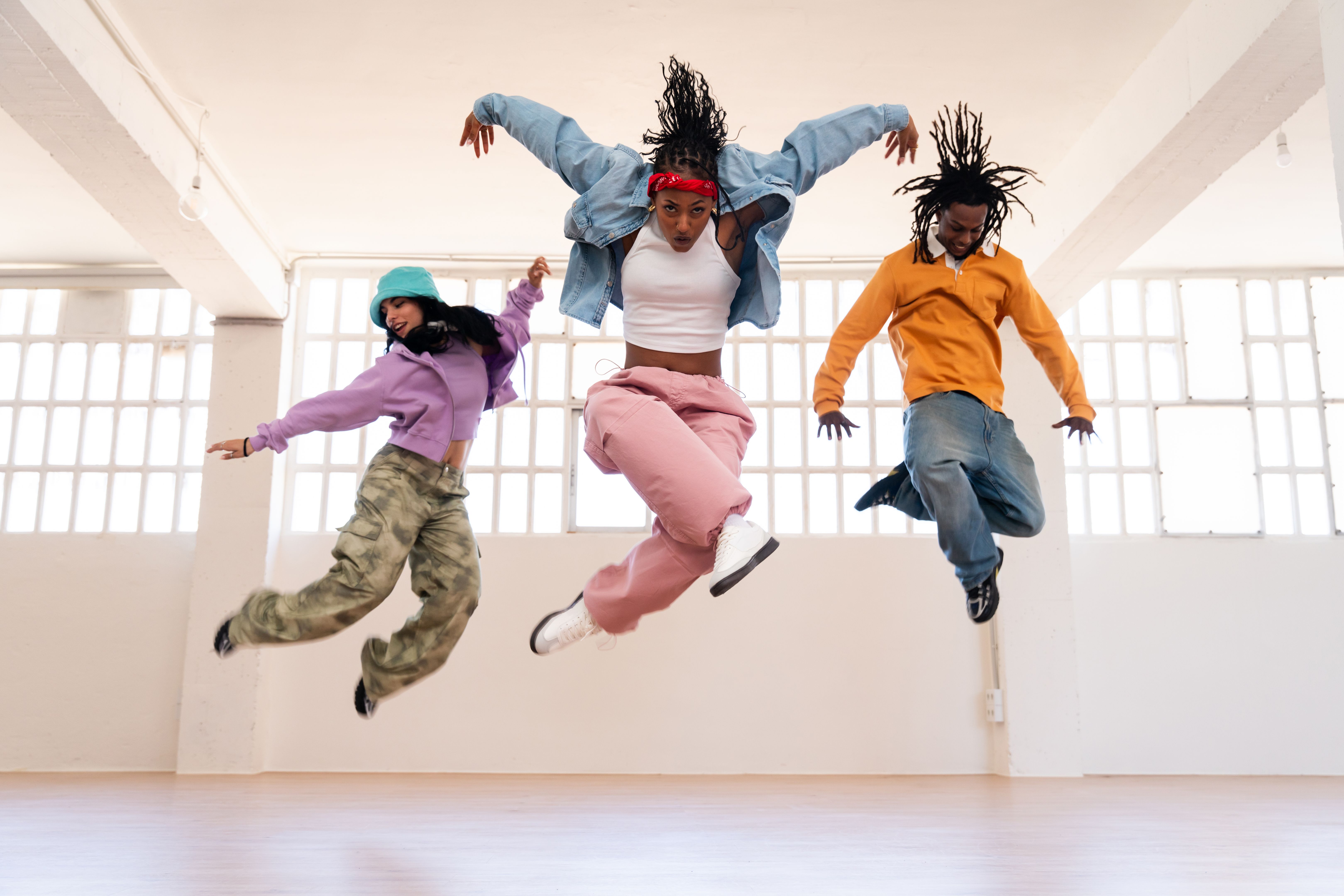 Young group of multiethnic hip-hop dancers dancing