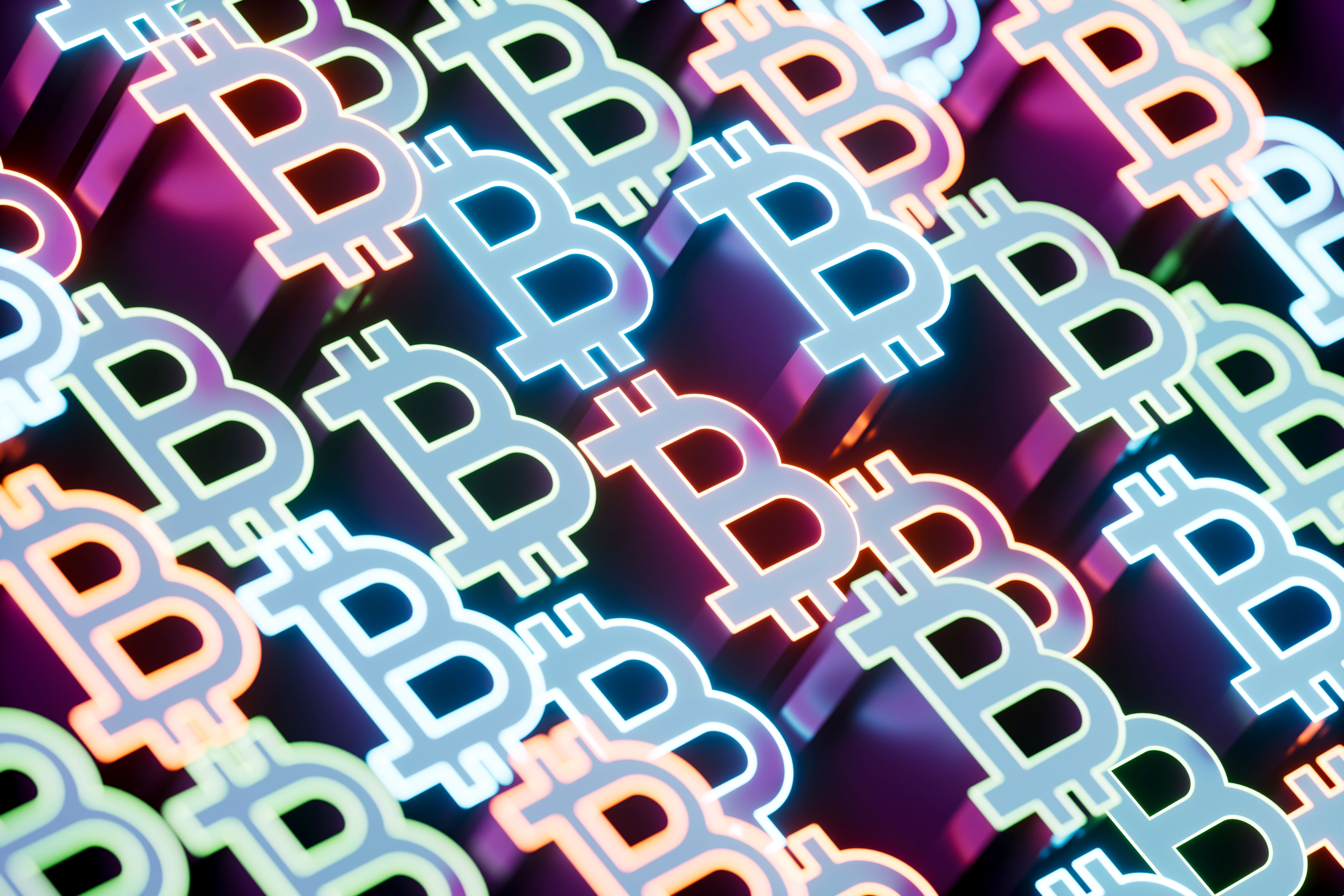 Bitcoin Symbols with Neon Outline