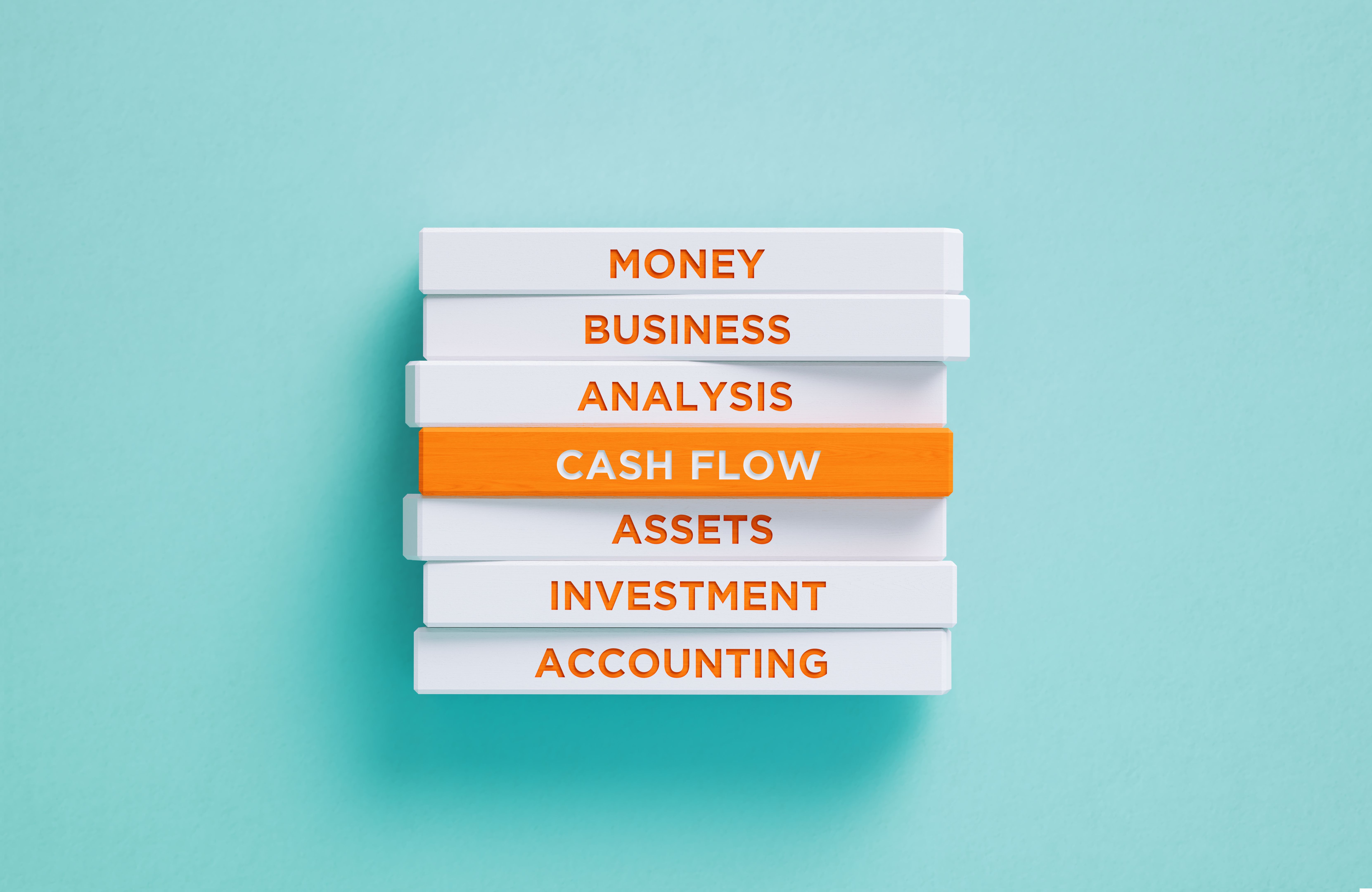 Cash Flow Related Words Written Wood Blocks On Blue Background -Cash Flow Concept