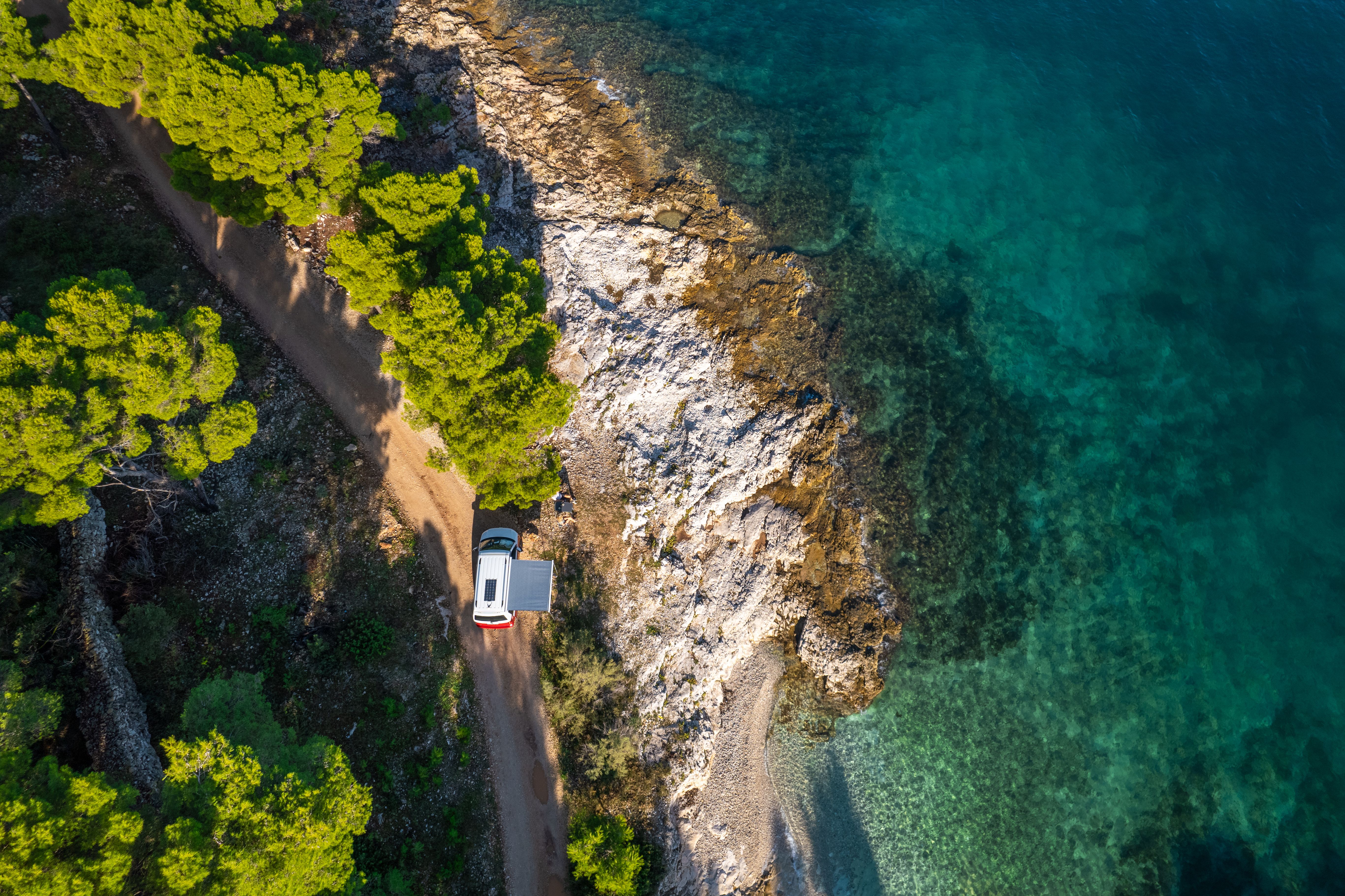 Remote Camping Adventure Near Turquoise Waters Of Adriatic Coastline
