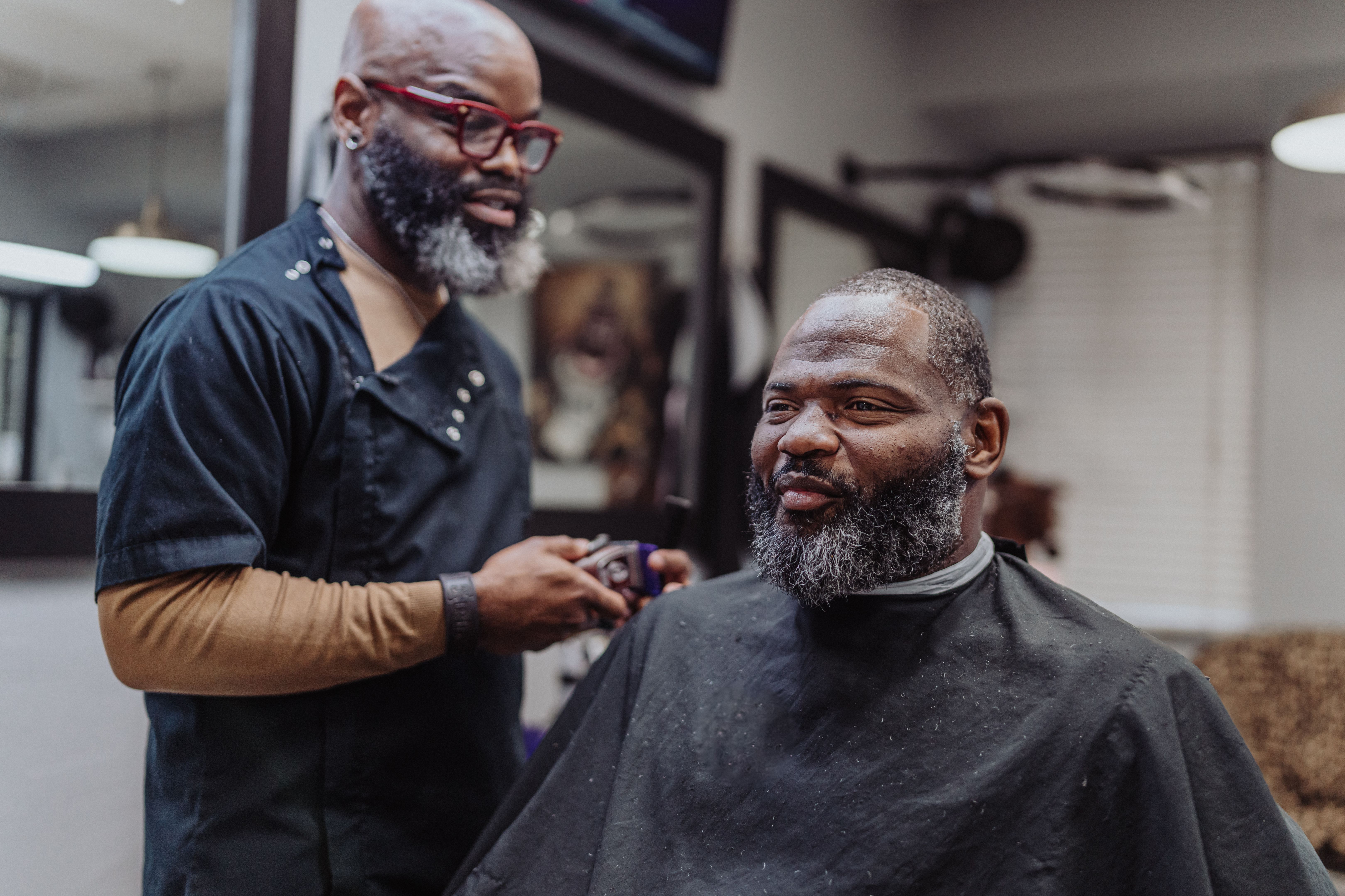 Satisfied customer at barber shop