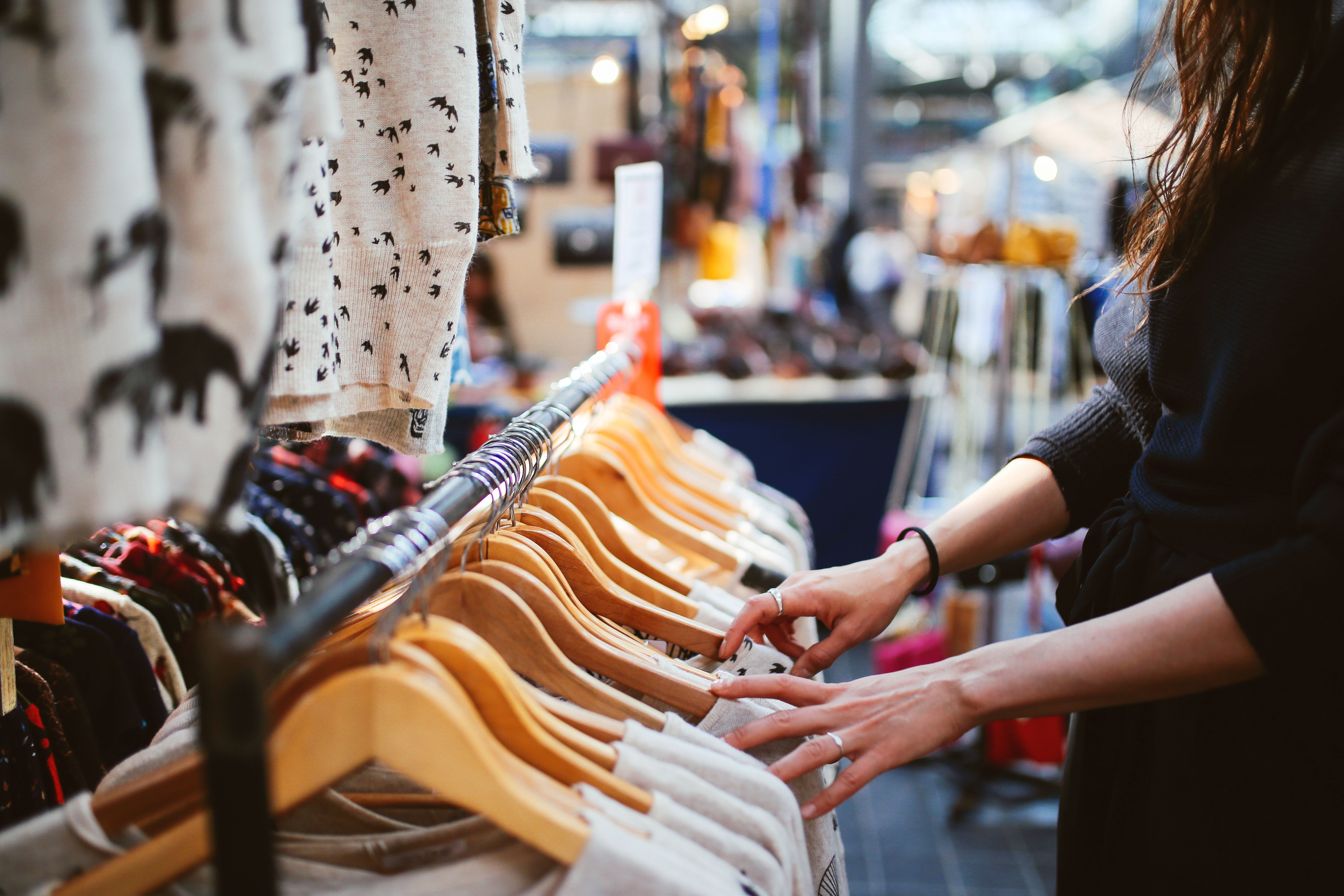 Woman shopping in East London second hand marketplace