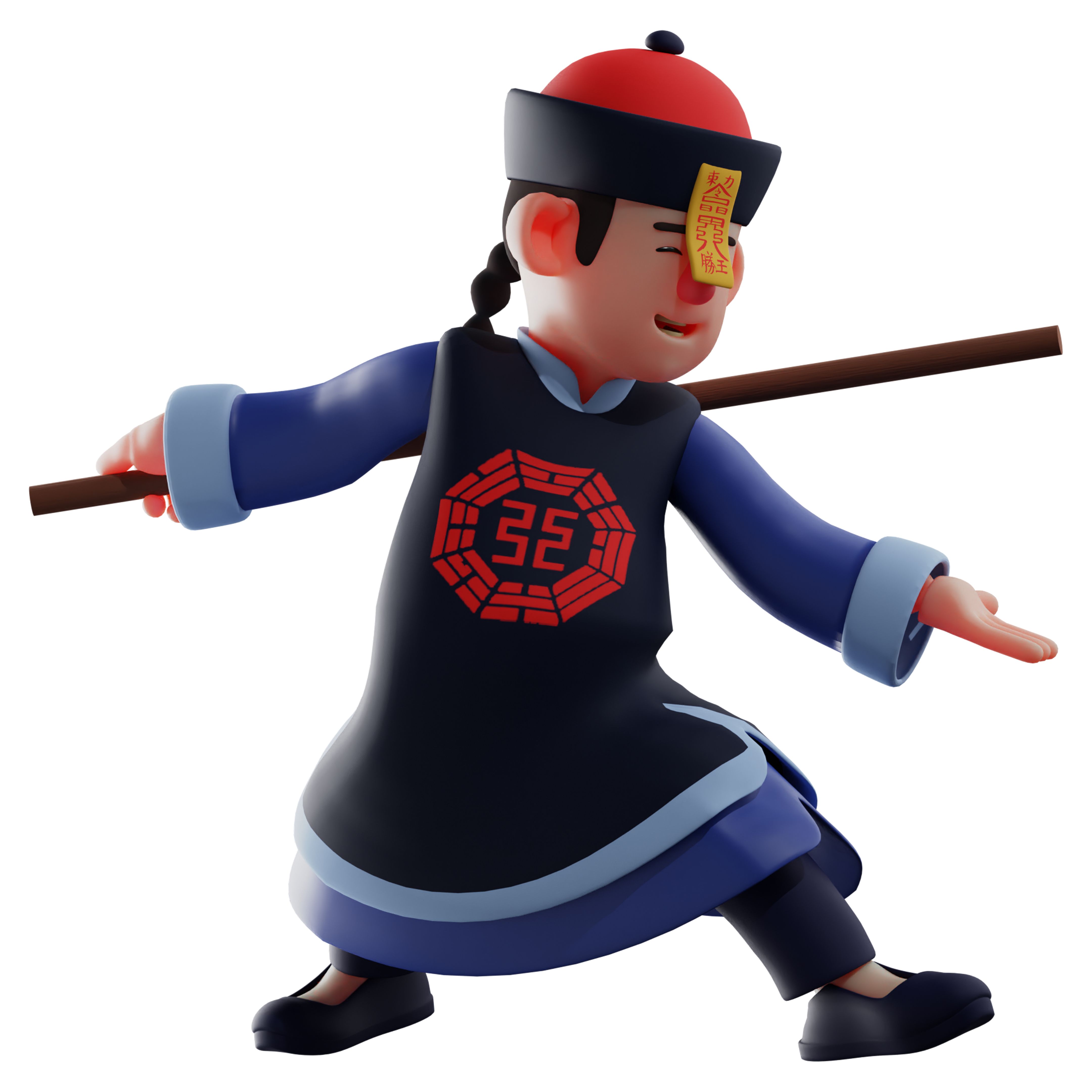 3D Vampire Cartoon Illustration playing with a stick