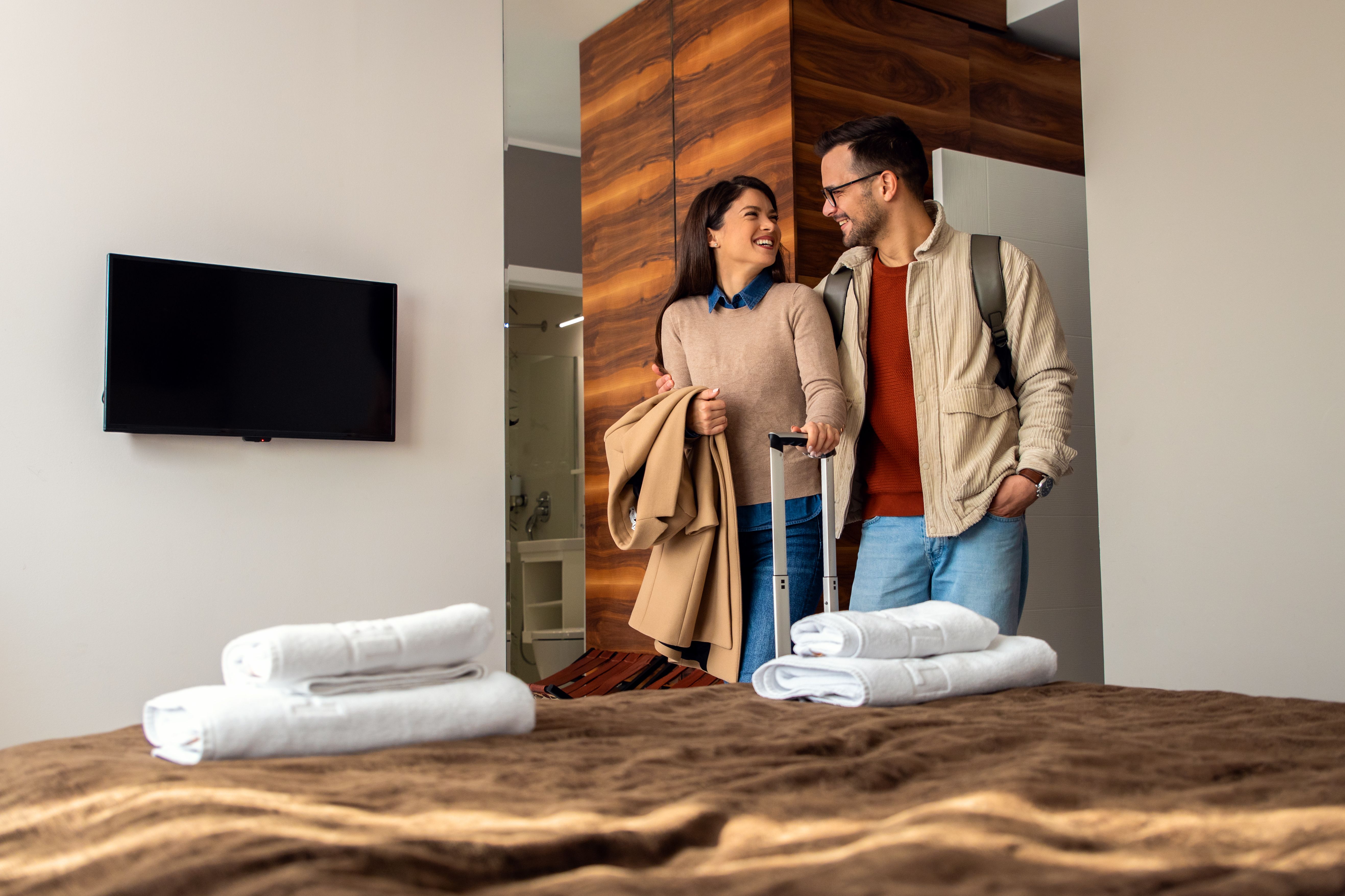 couple in decorated hotel room