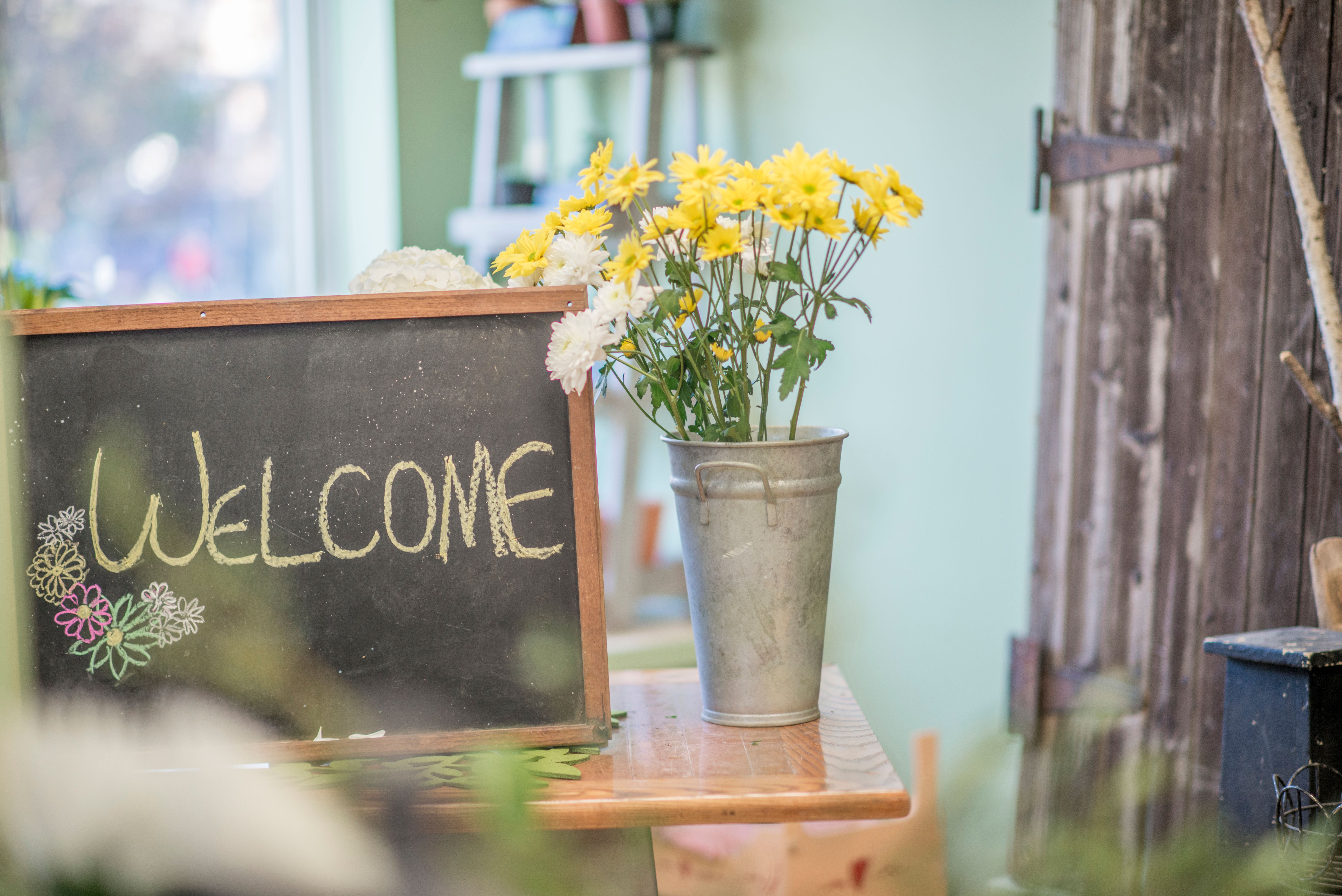 Welcome Sign in a Florist Shop Welcome Sign in a Florist Shop