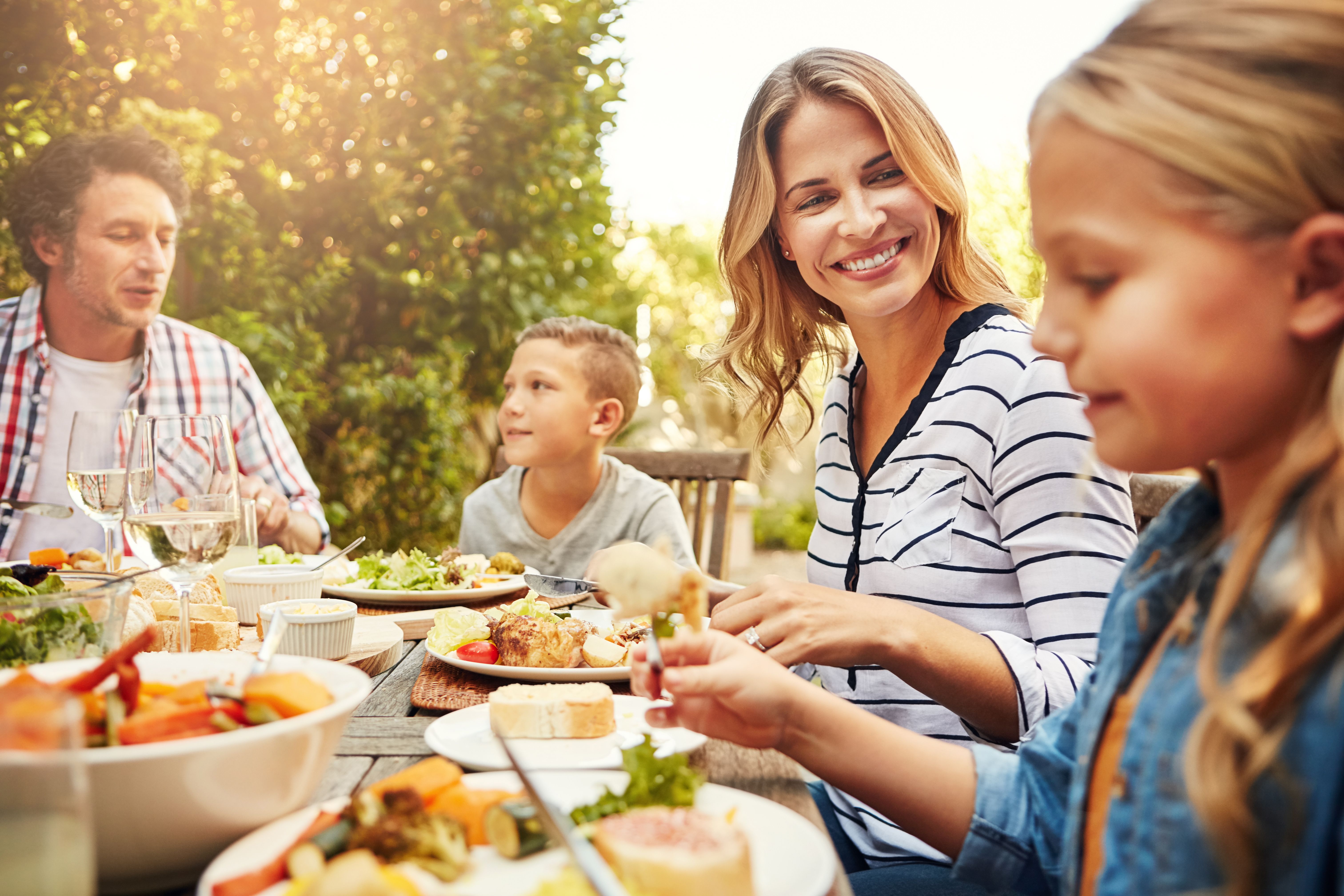 family enjoying produce