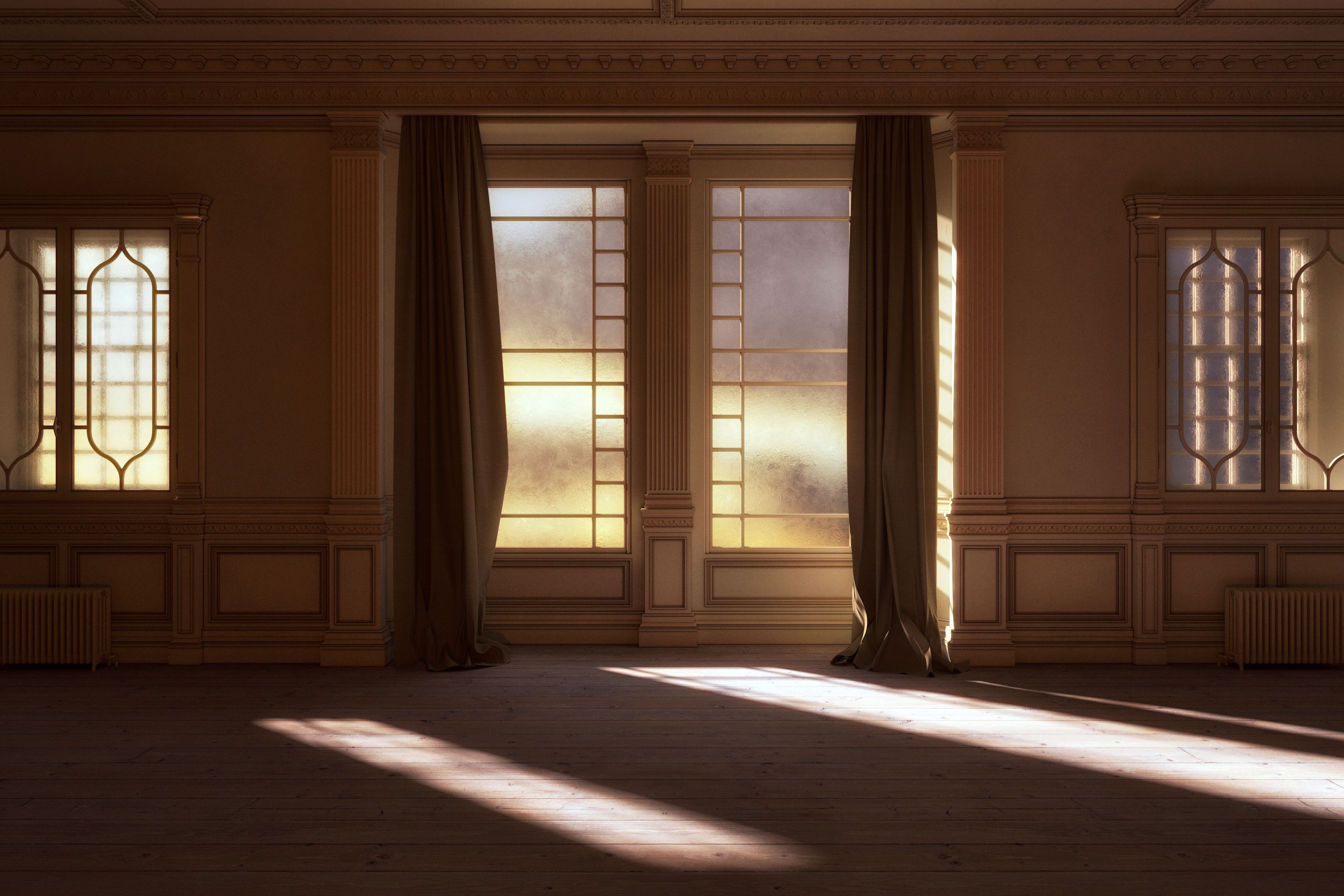 Empty castle room, 3D image